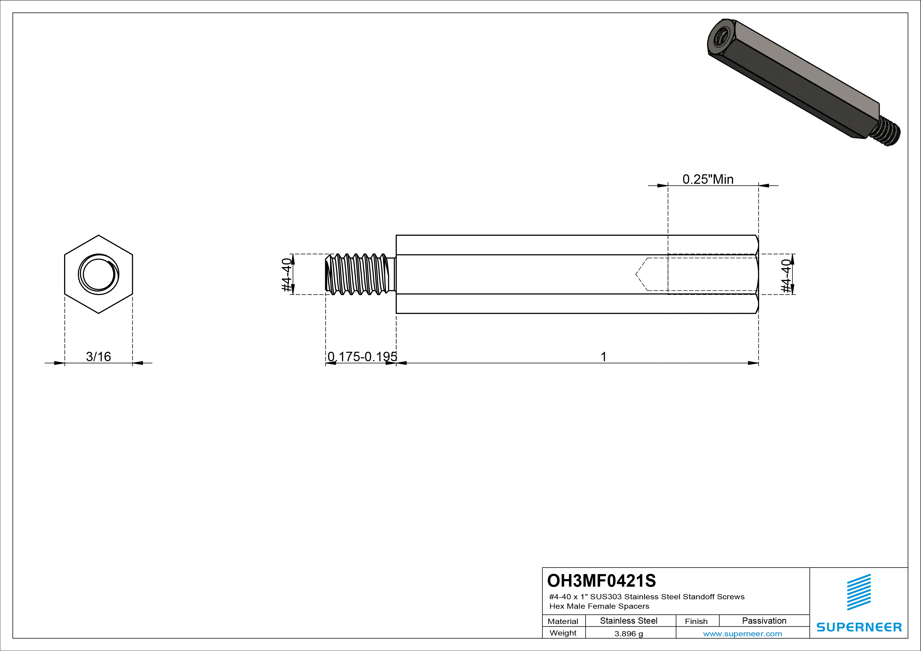 4-40 x 1" SUS303 Stainless Steel Inox Standoff Screws Hex Male Female Spacers 