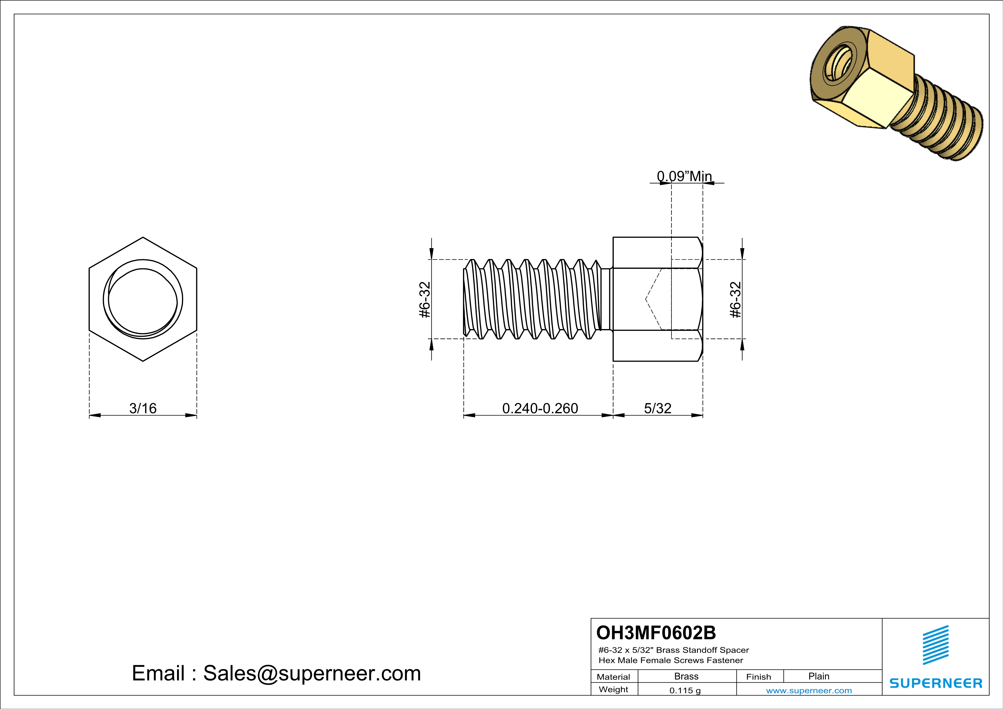 6-32 x 5/32" Brass Standoff Spacer Hex Male Female Screws Fastener