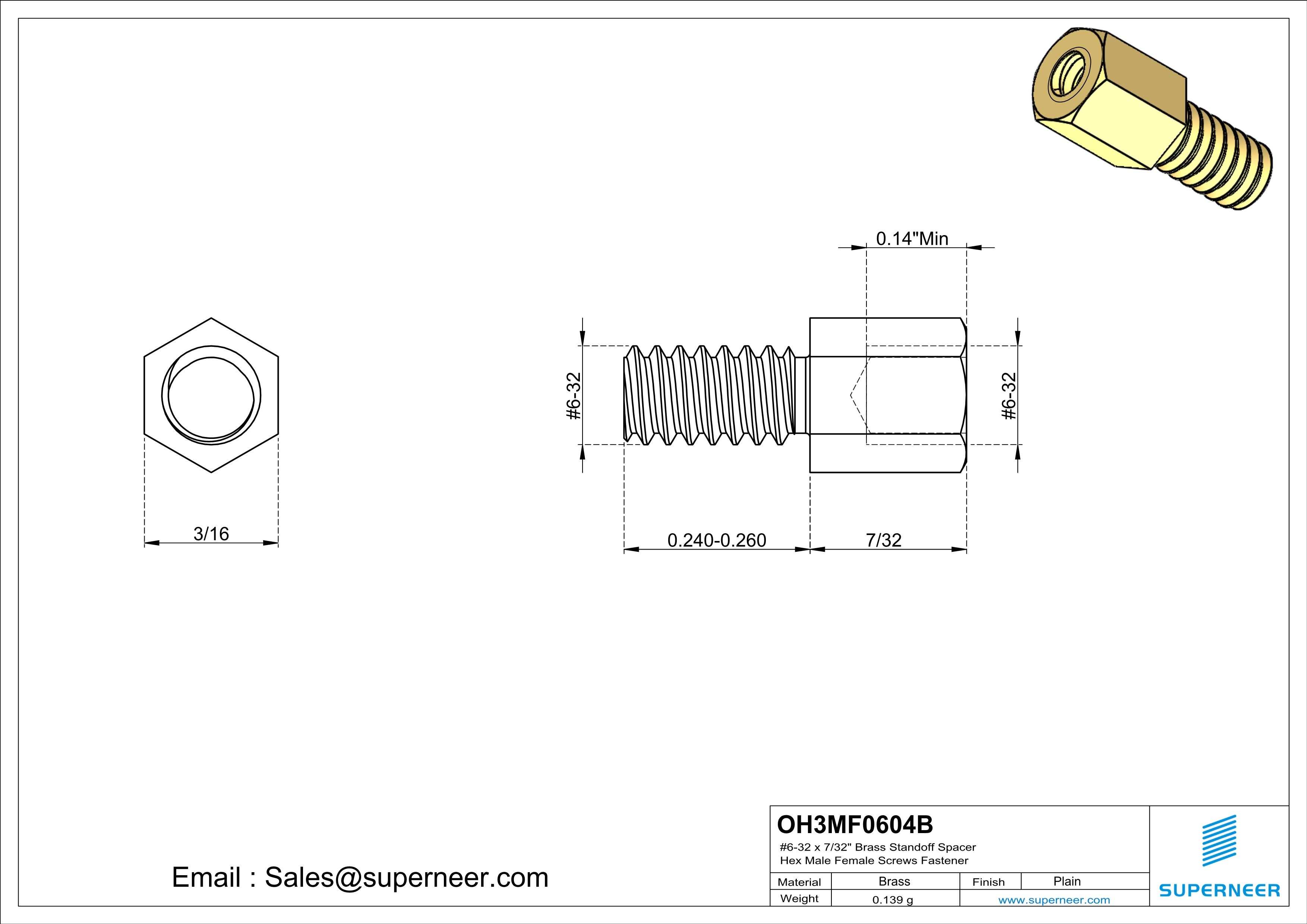 6-32 x 7/32" Brass Standoff Spacer Hex Male Female Screws Fastener