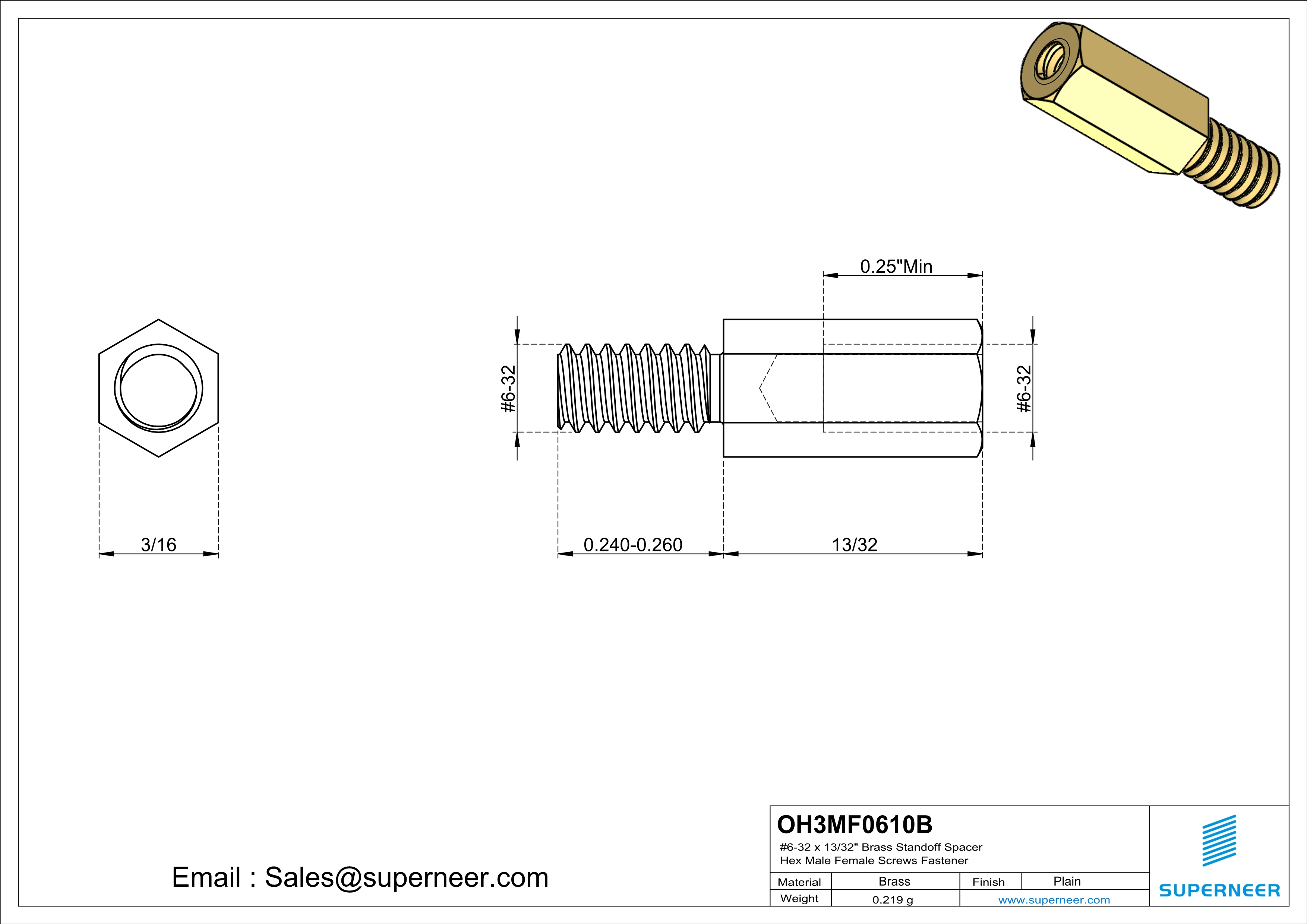 6-32 x 13/32" Brass Standoff Spacer Hex Male Female Screws Fastener