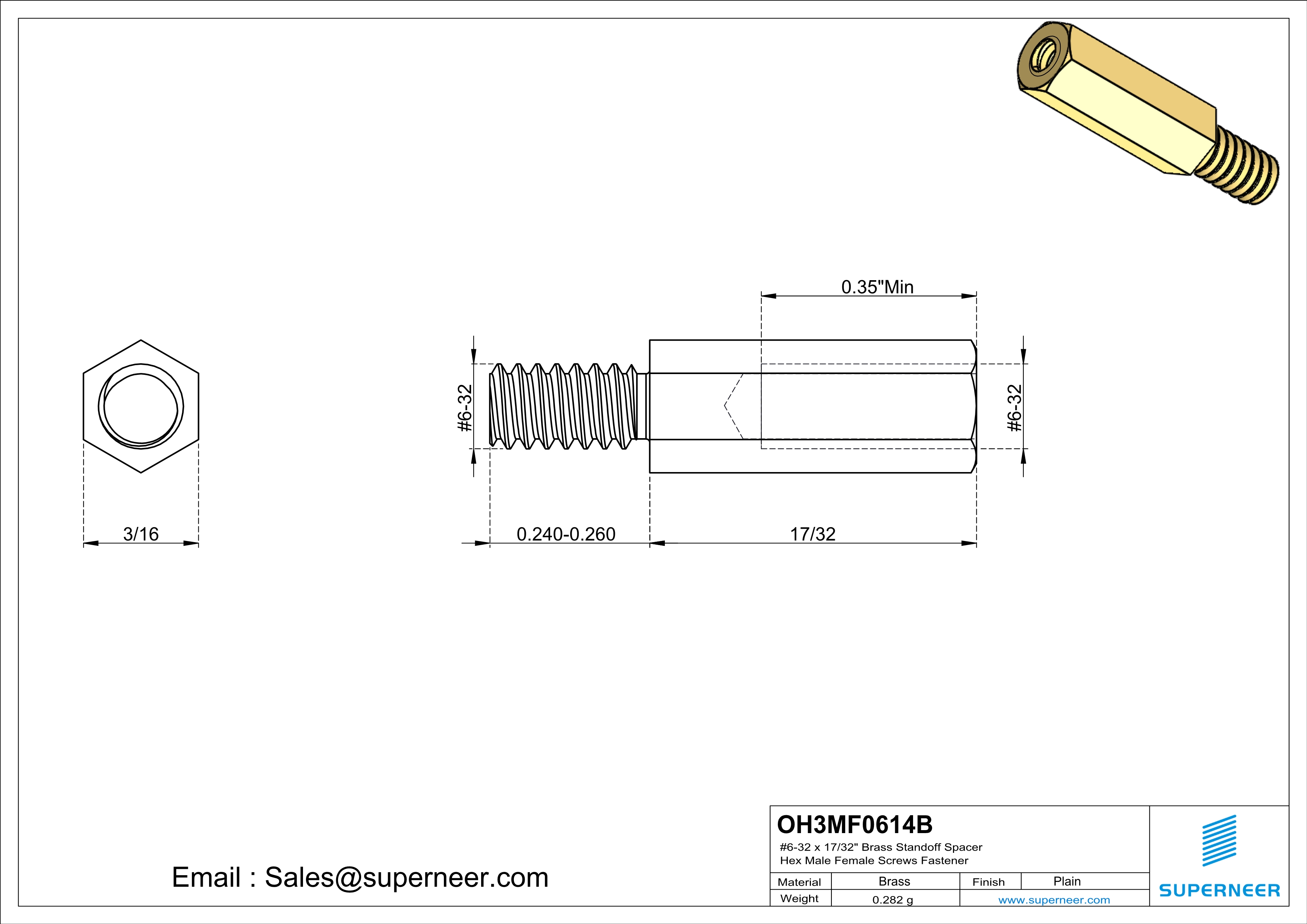 6-32 x 17/32" Brass Standoff Spacer Hex Male Female Screws Fastener