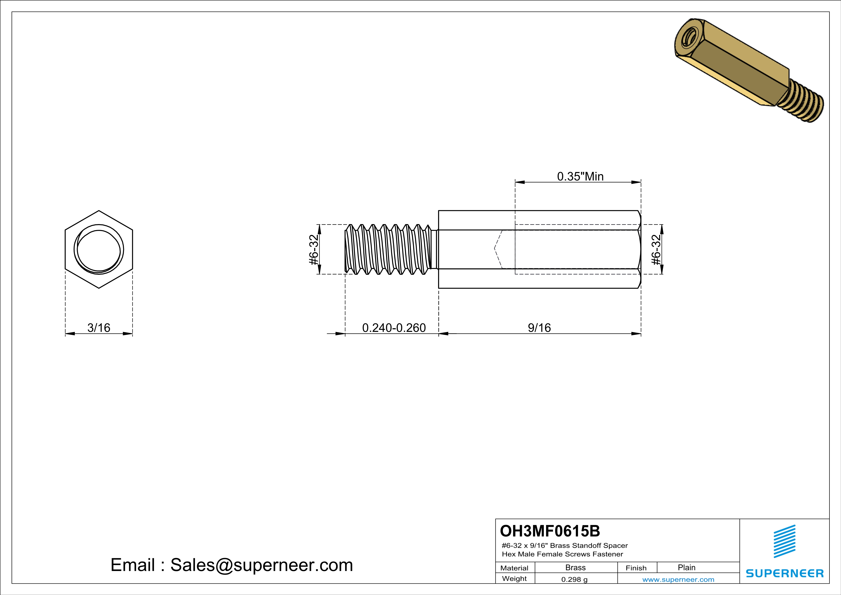 6-32 x 9/16" Brass Standoff Spacer Hex Male Female Screws Fastener