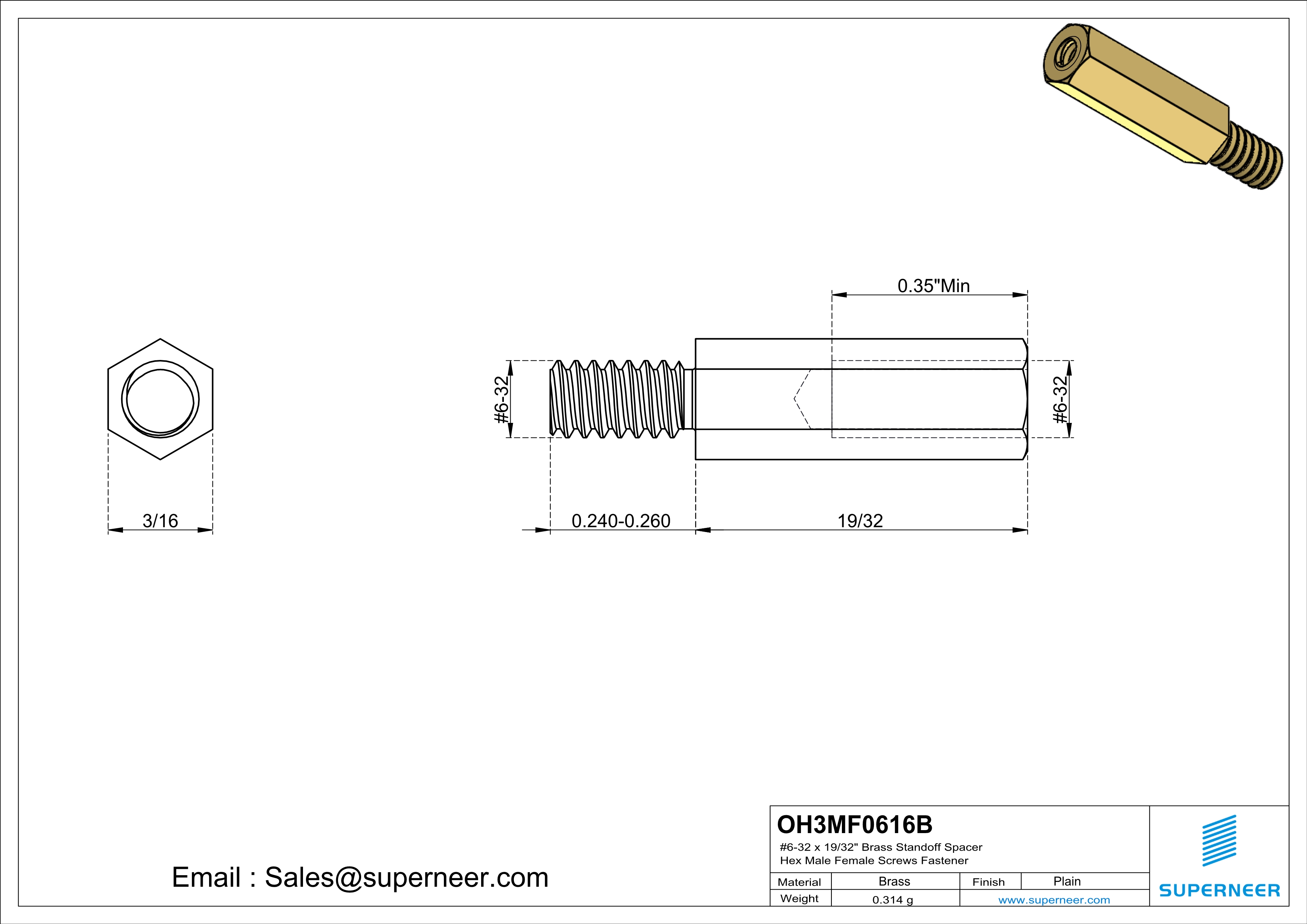 6-32 x 19/32" Brass Standoff Spacer Hex Male Female Screws Fastener