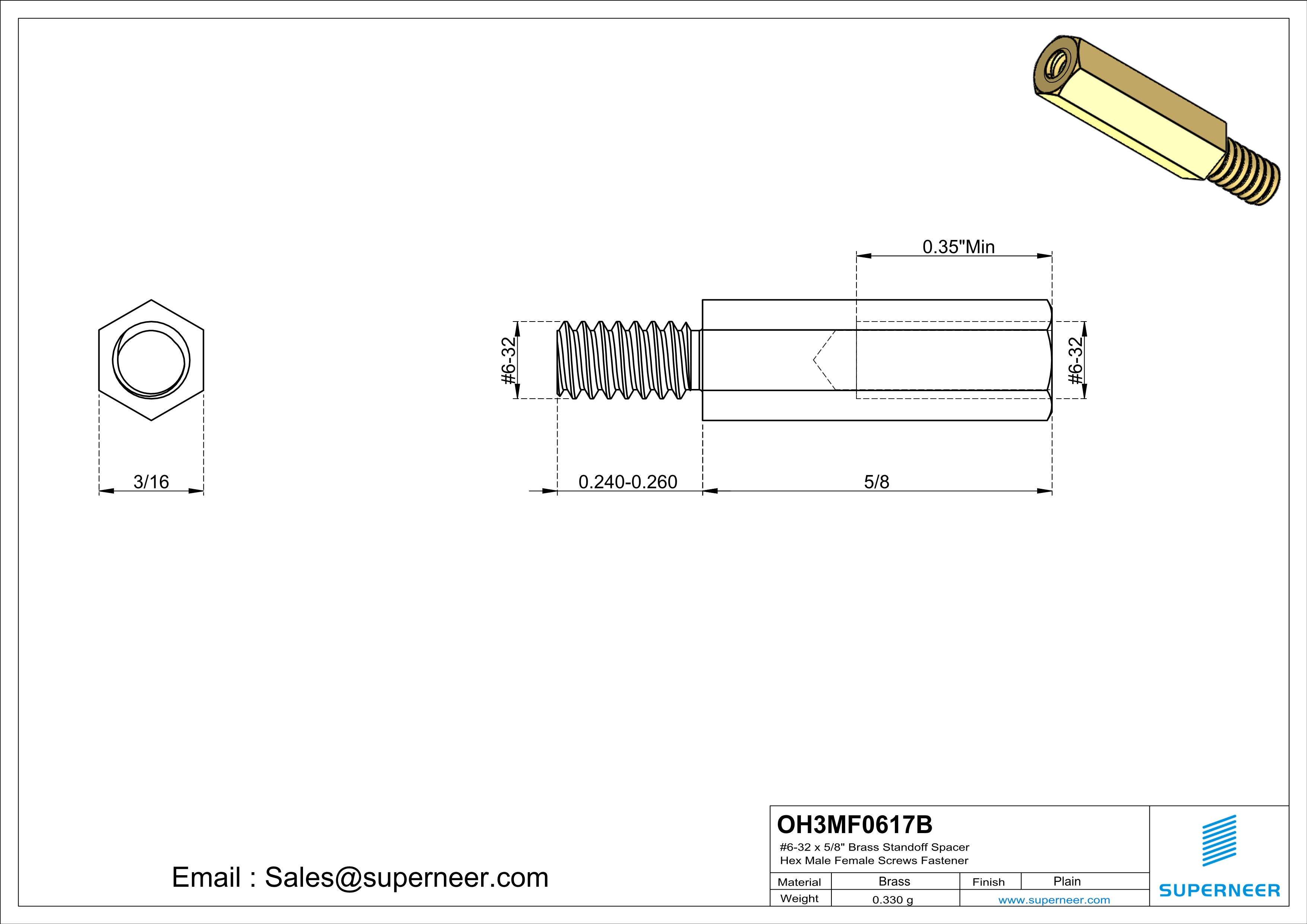 6-32 x 5/8" Brass Standoff Spacer Hex Male Female Screws Fastener