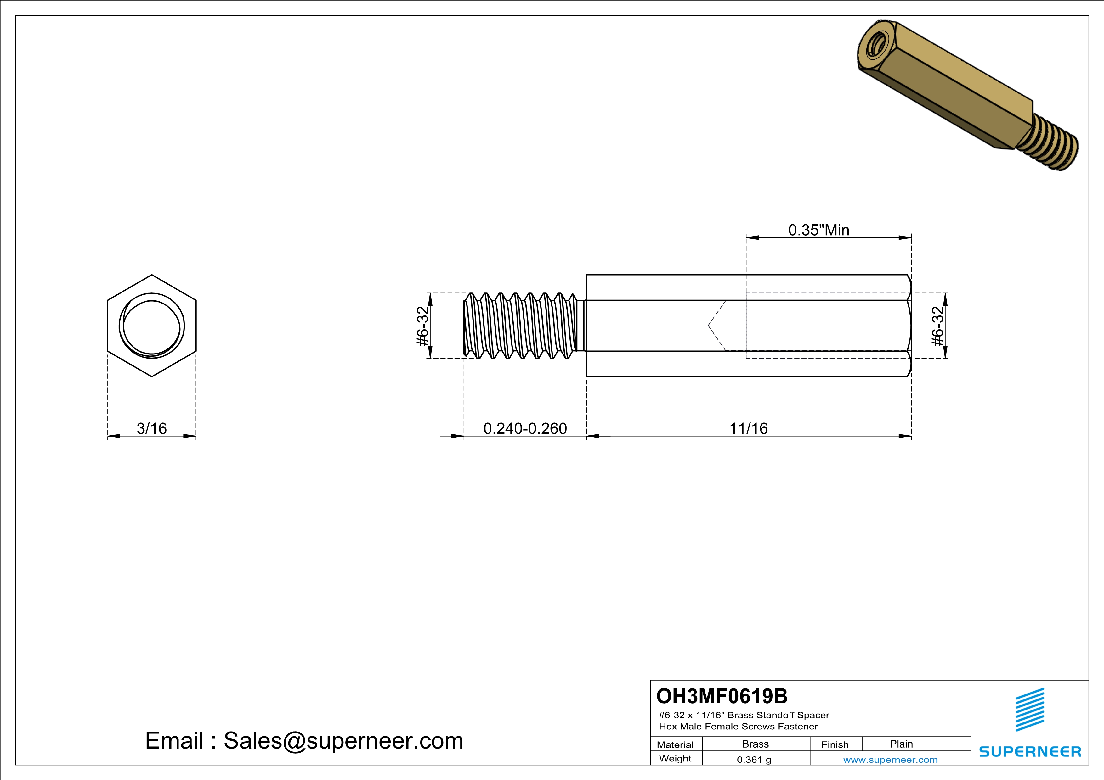 6-32 x 11/16" Brass Standoff Spacer Hex Male Female Screws Fastener