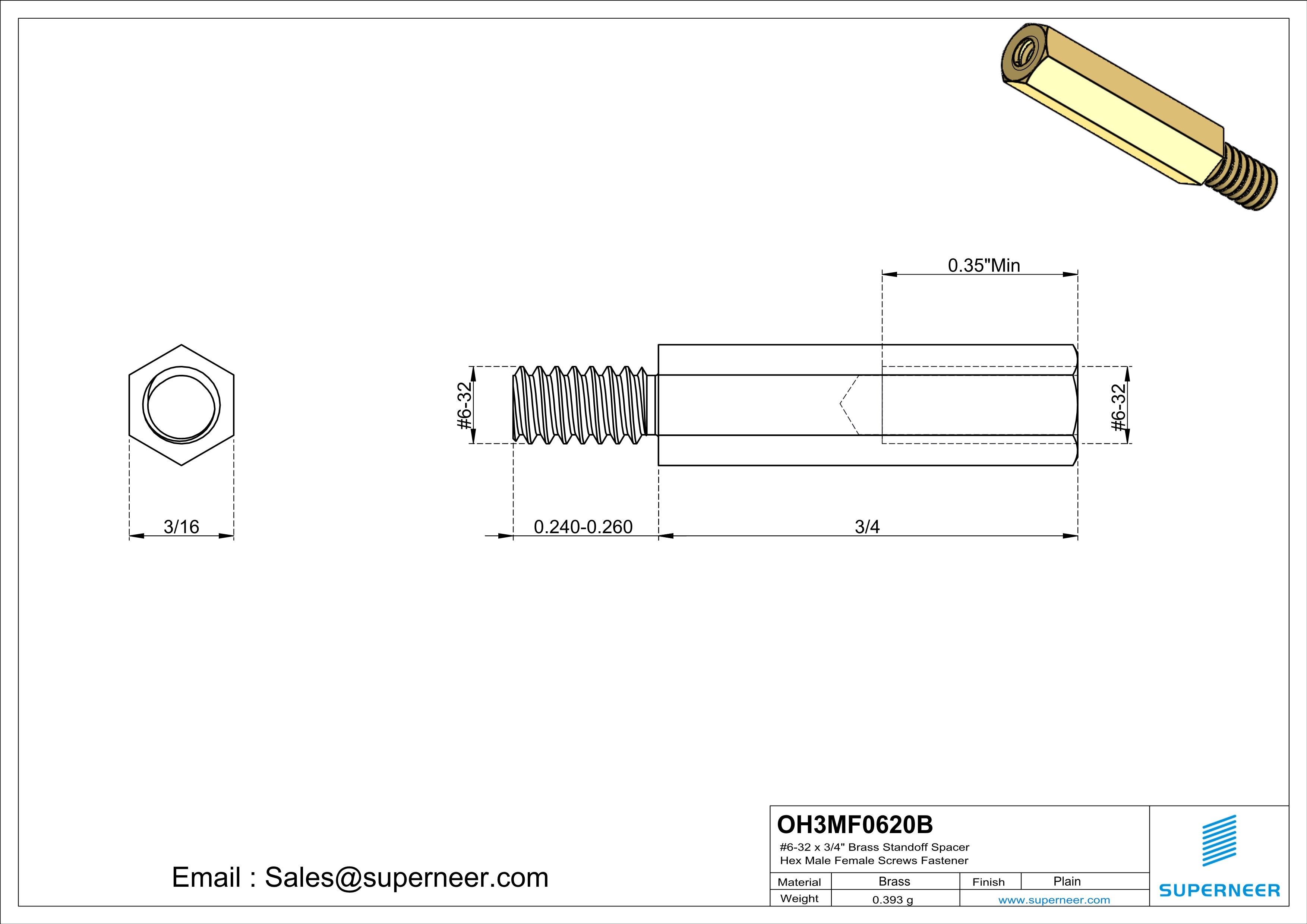 6-32 x 3/4" Brass Standoff Spacer Hex Male Female Screws Fastener