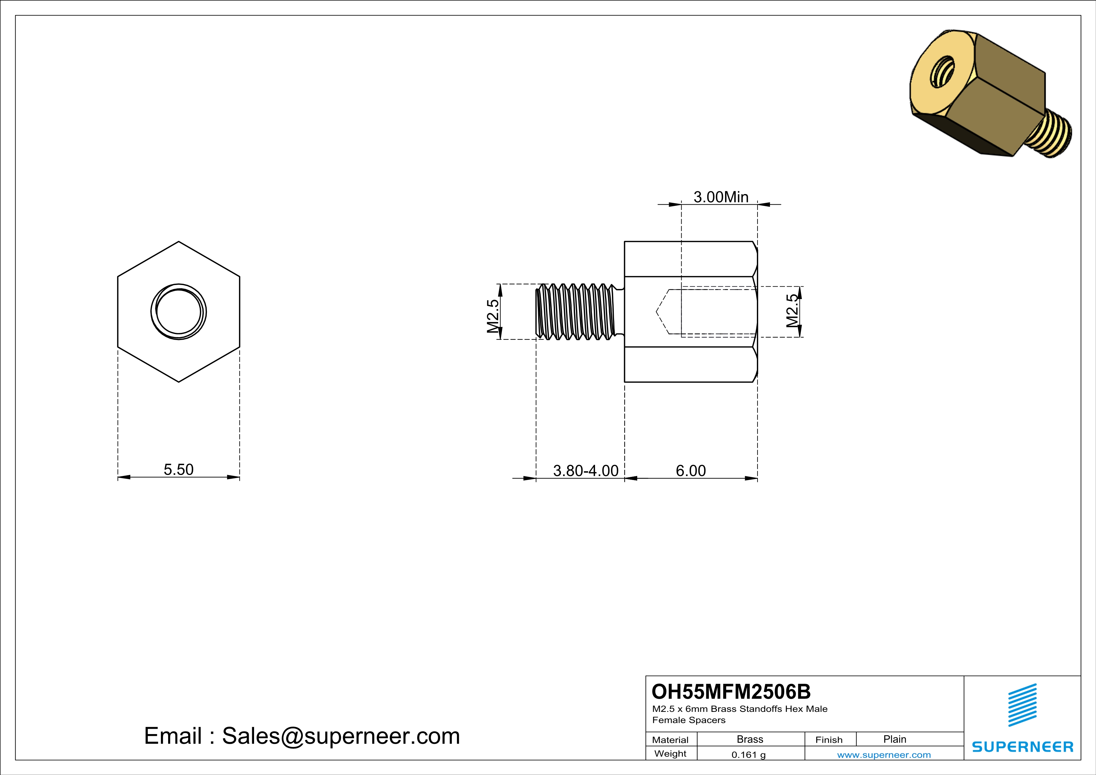 M2.5 x 6mm Brass Standoffs Hex Male Female Spacers