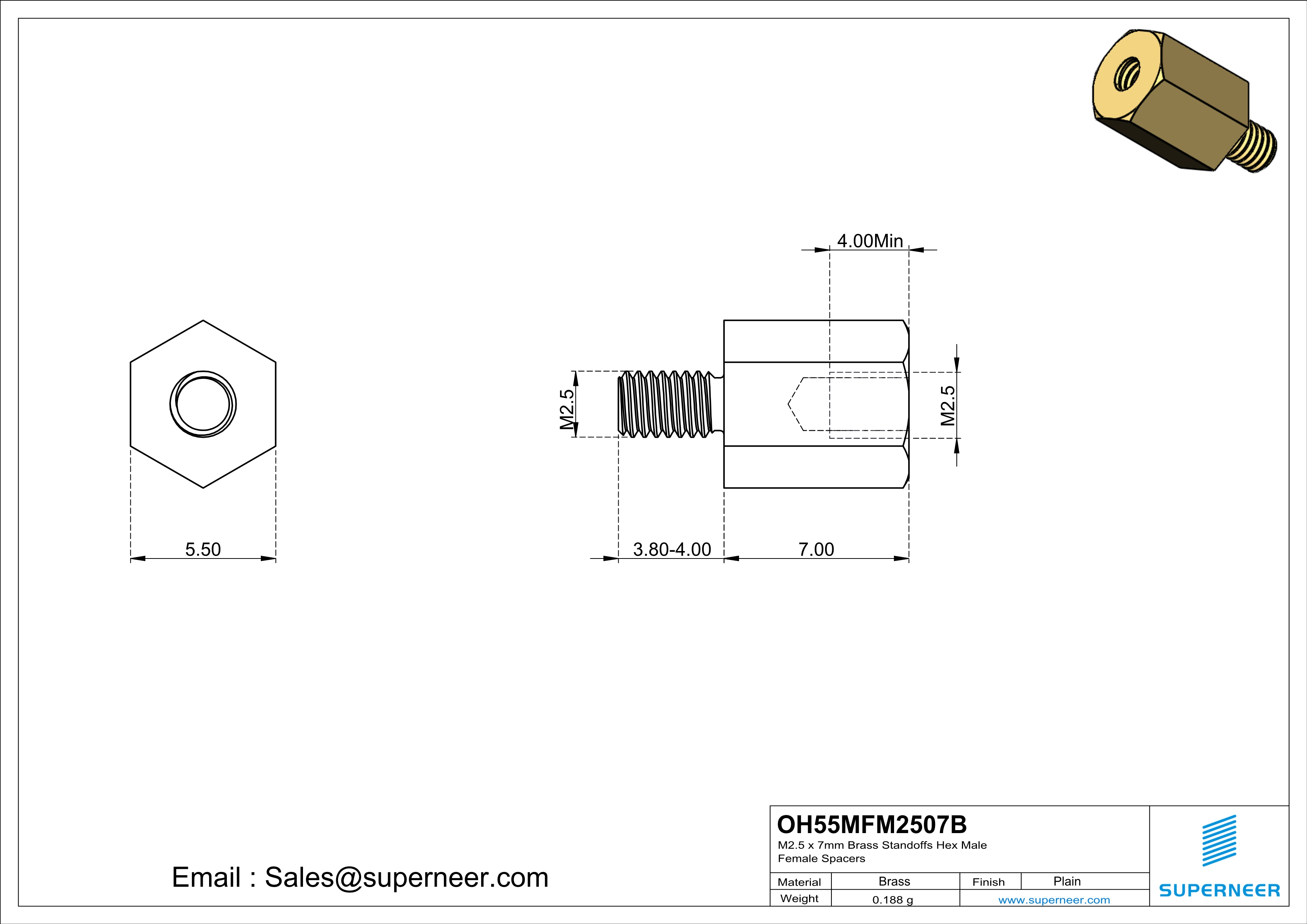 M2.5 x 7mm Brass Standoffs Hex Male Female Spacers