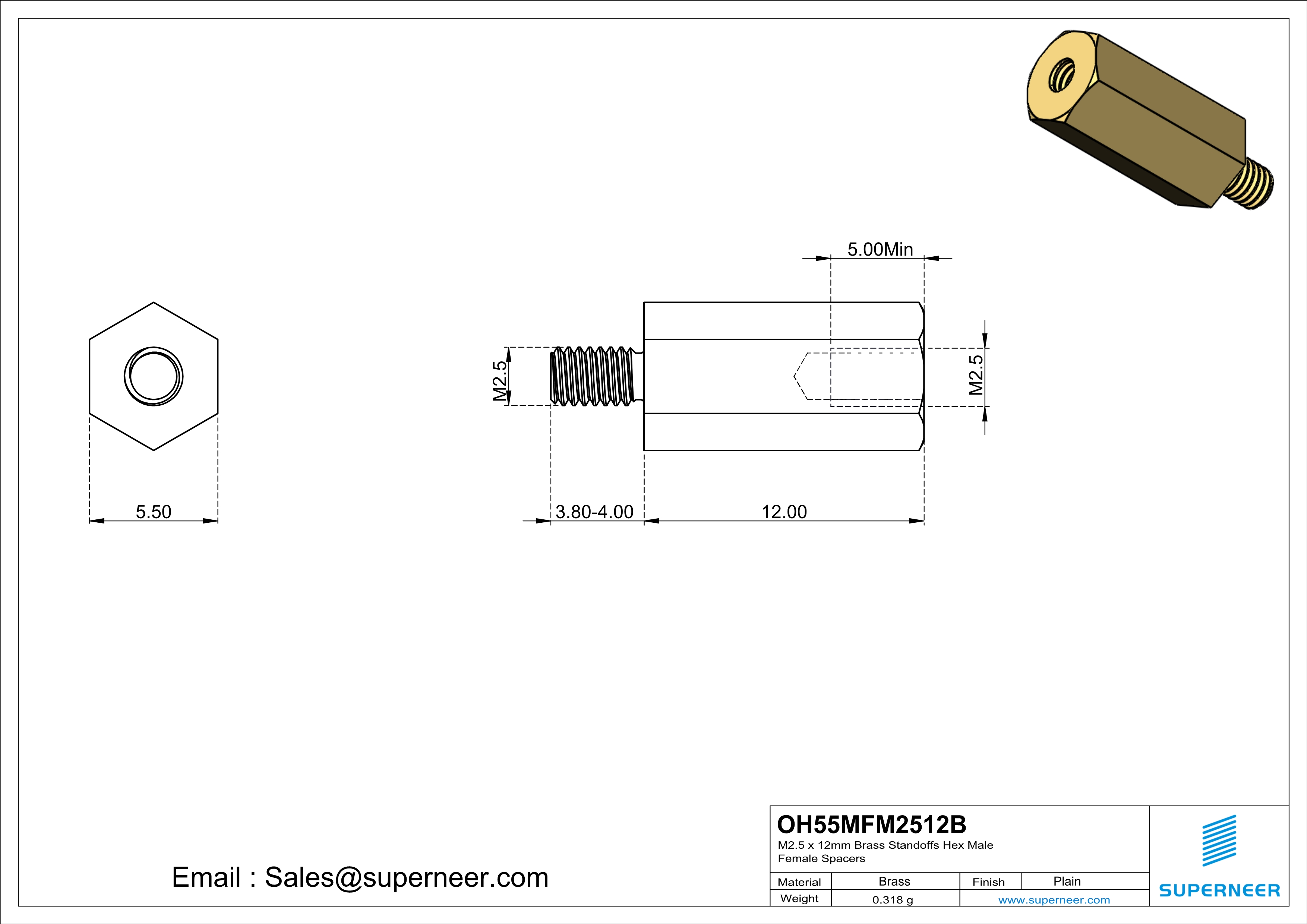 M2.5 x 12mm Brass Standoffs Hex Male Female Spacers