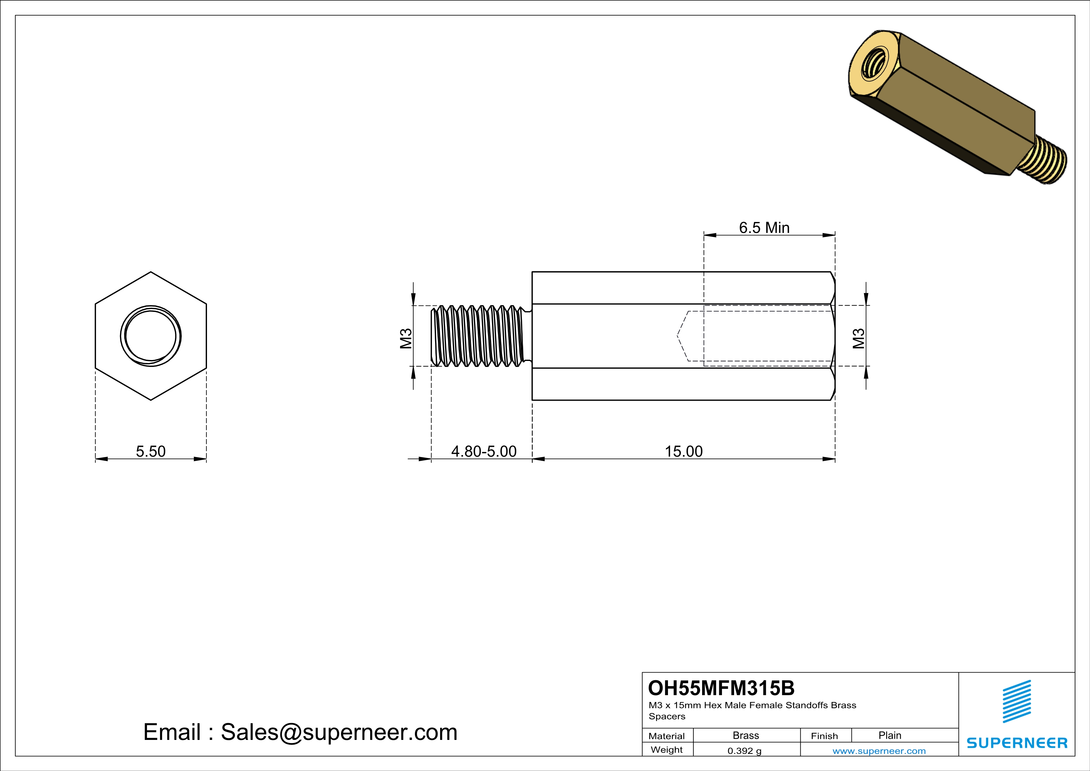 M3 x 15mm Hex Male Female Standoffs Brass Spacers 