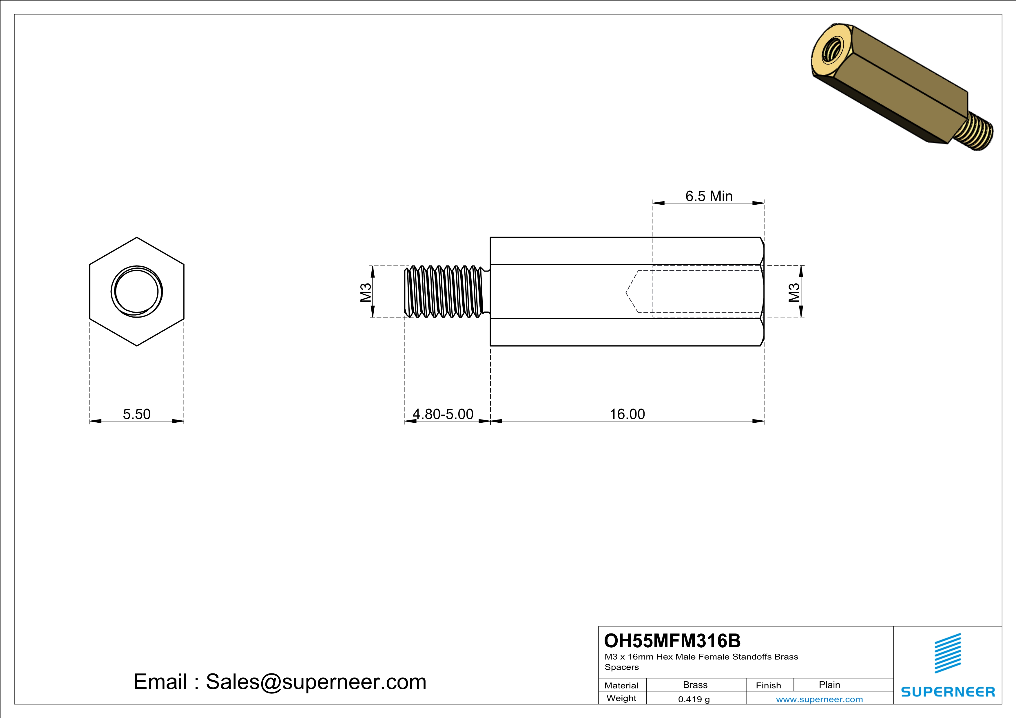 M3 x 16mm Hex Male Female Standoffs Brass Spacers 