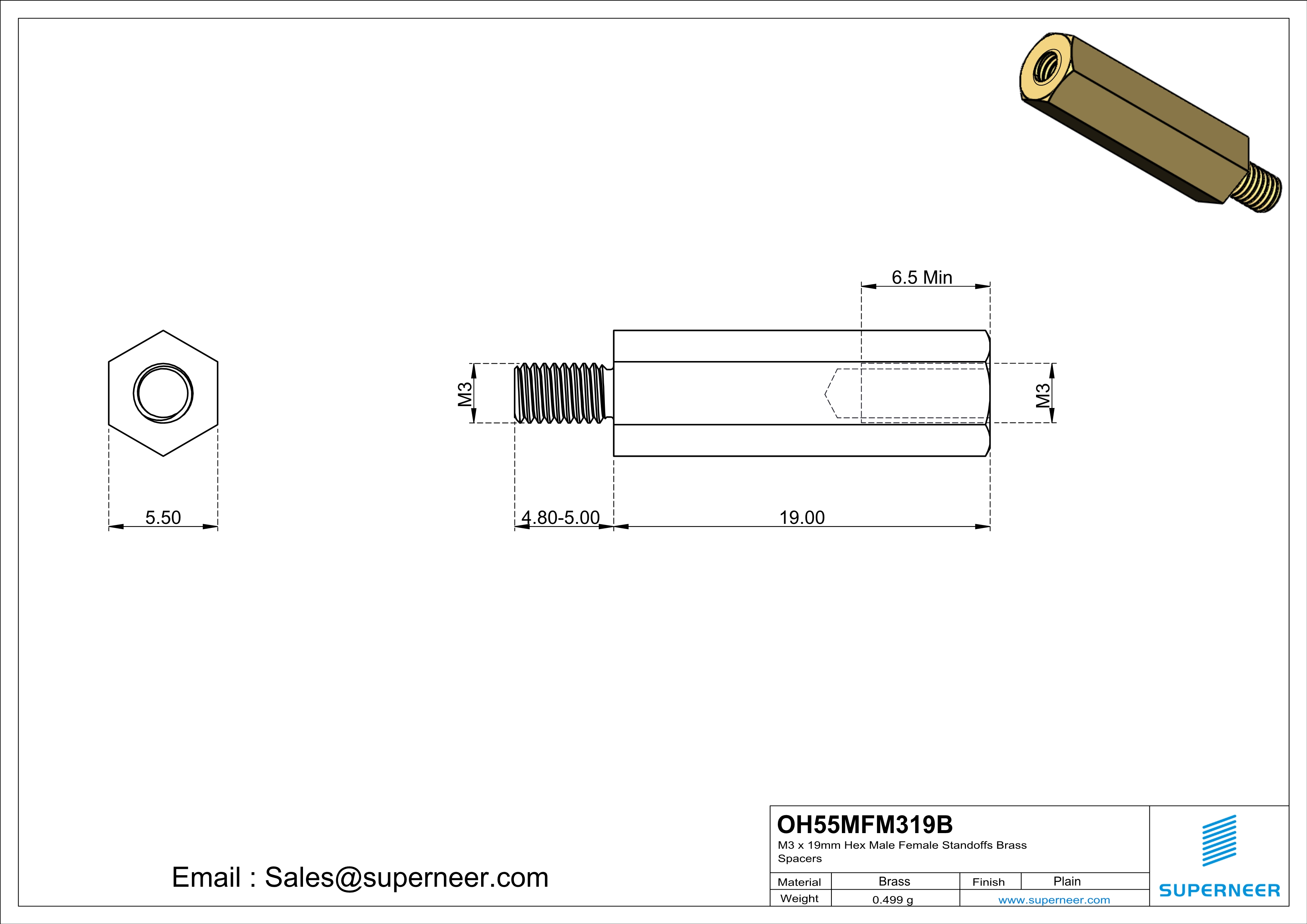 M3 x 19mm Hex Male Female Standoffs Brass Spacers 