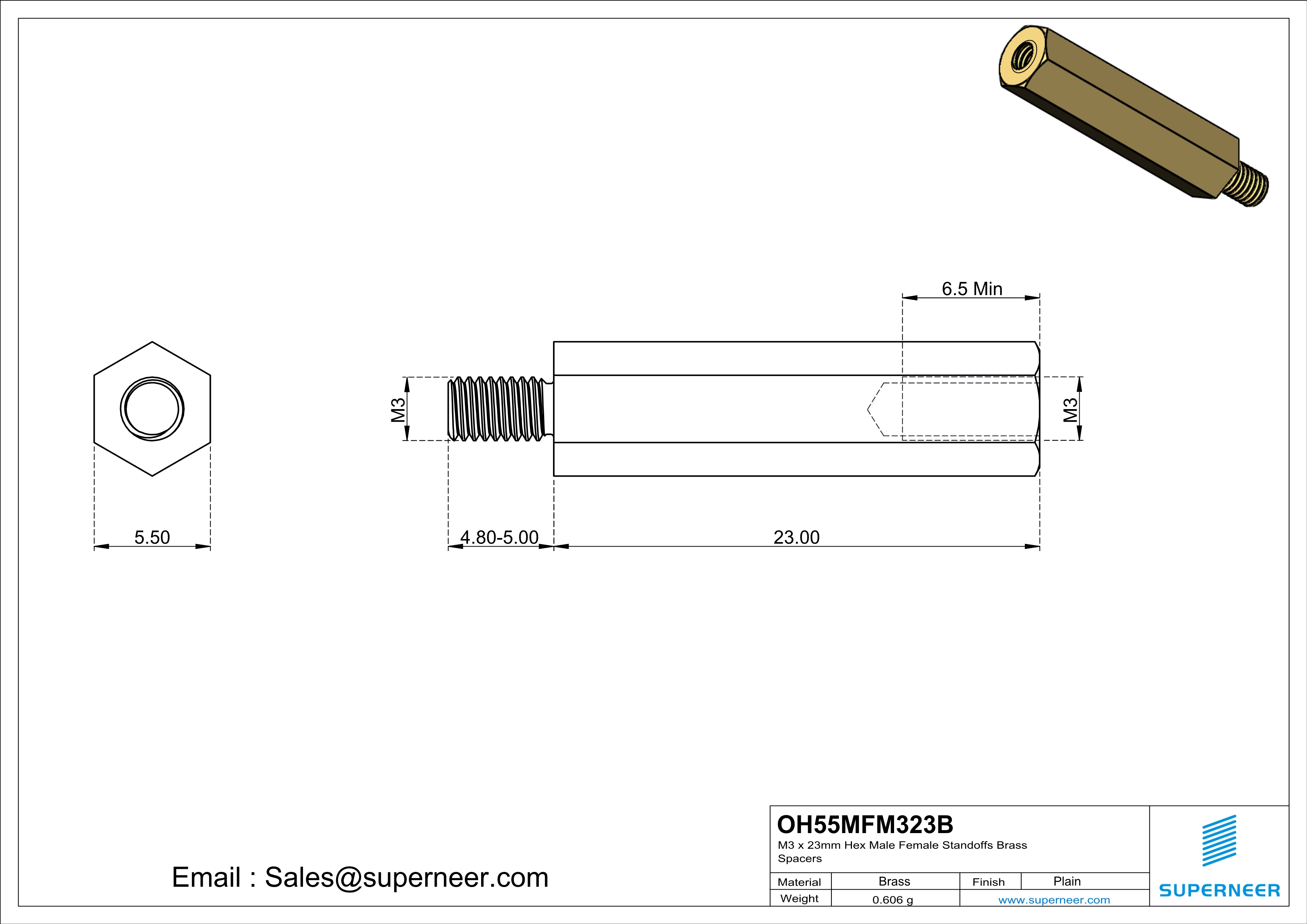 M3 x 23mm Hex Male Female Standoffs Brass Spacers 