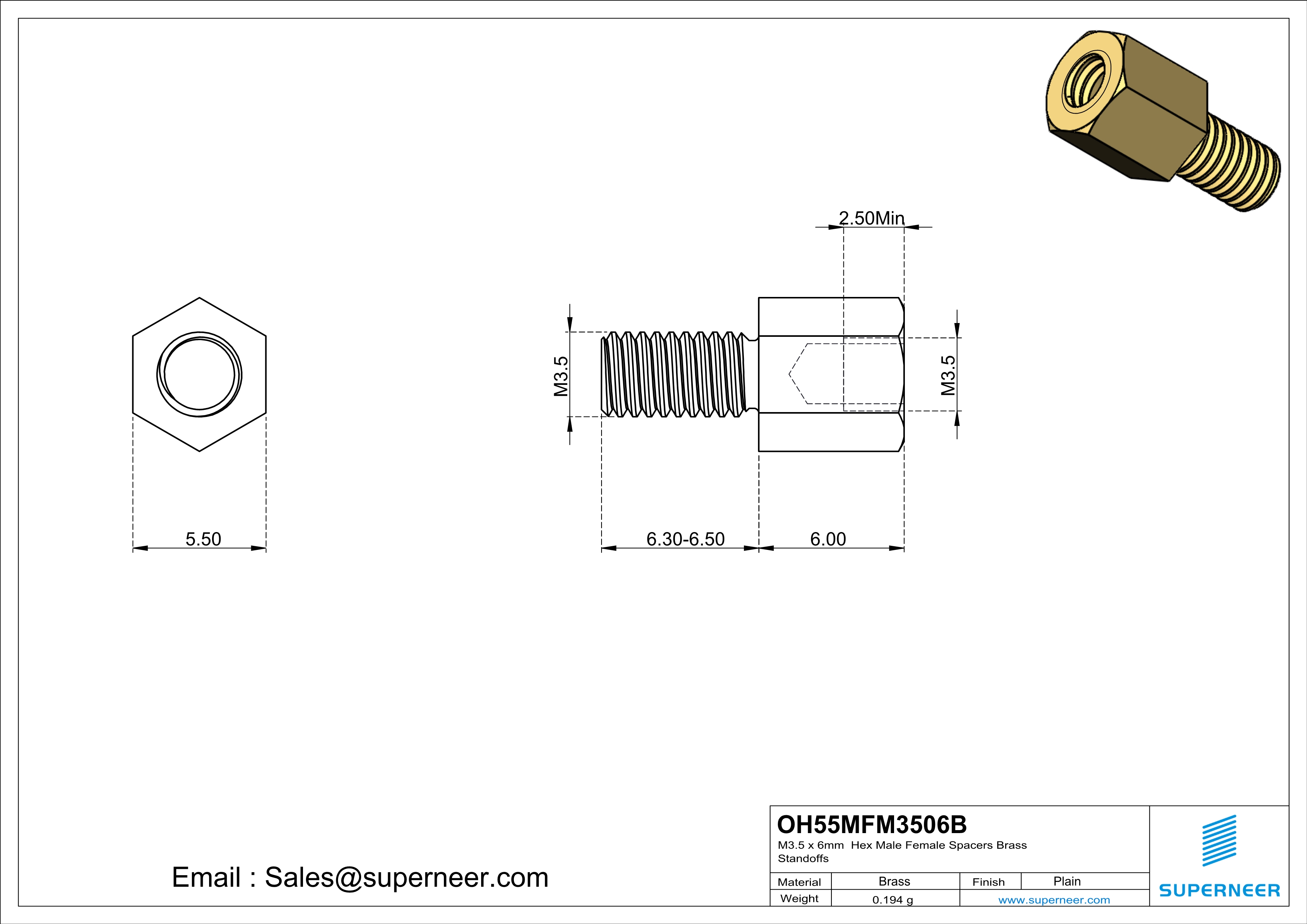 M3.5 x 6mm Hex Male Female Spacers Brass Standoffs