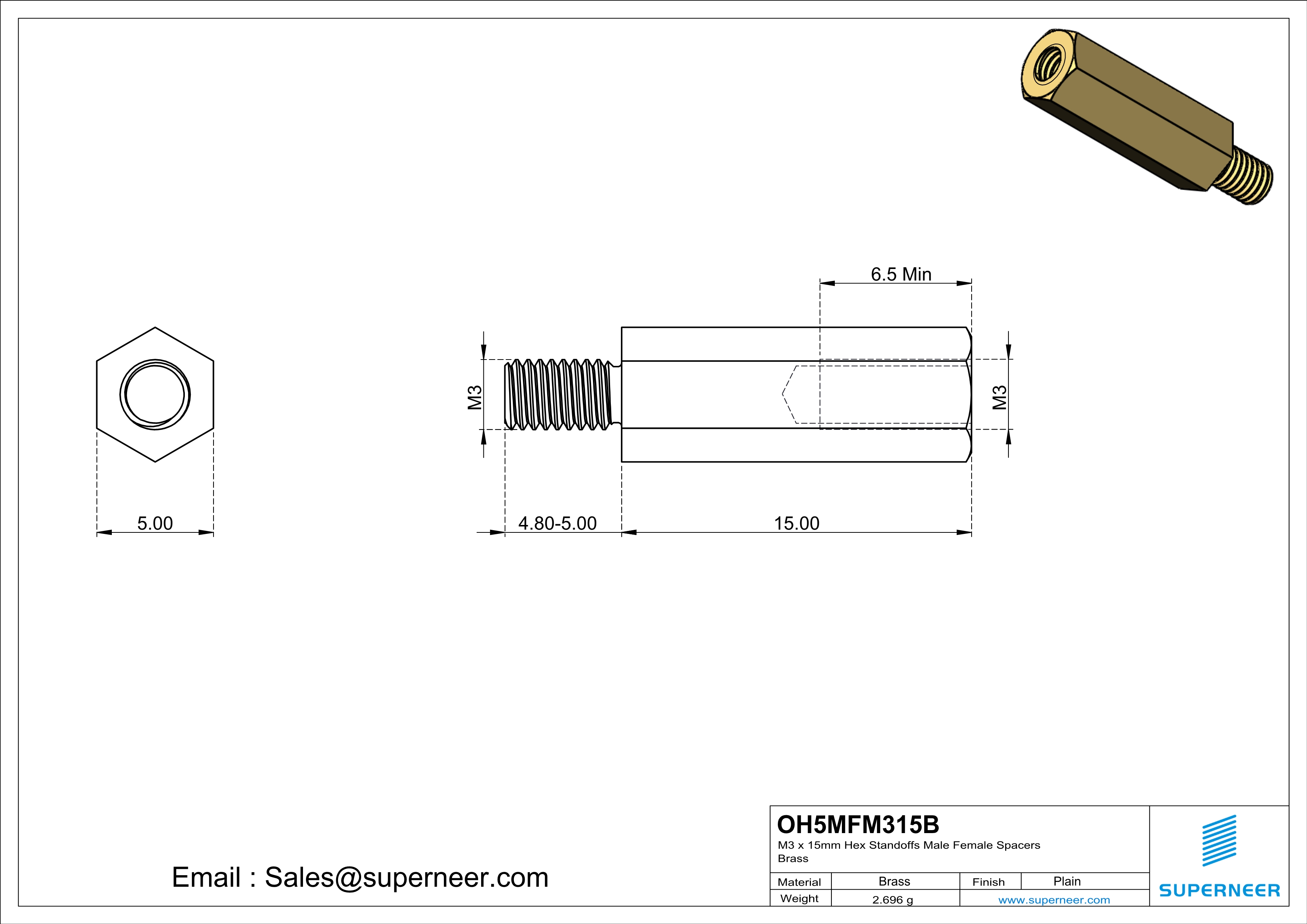 M3 x 15mm Hex Standoffs Male Female Spacers  Brass 