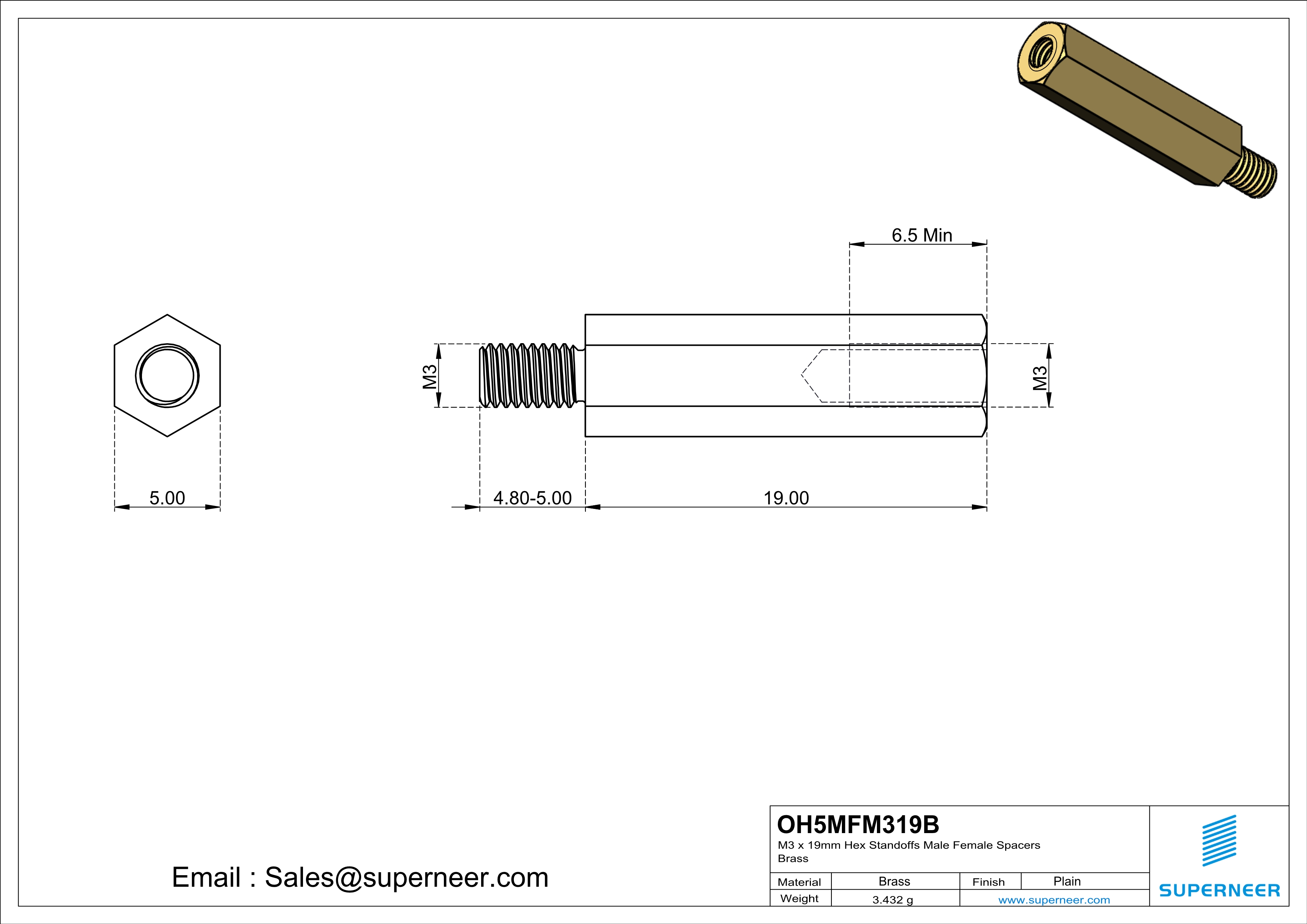 M3 x 19mm Hex Standoffs Male Female Spacers  Brass 