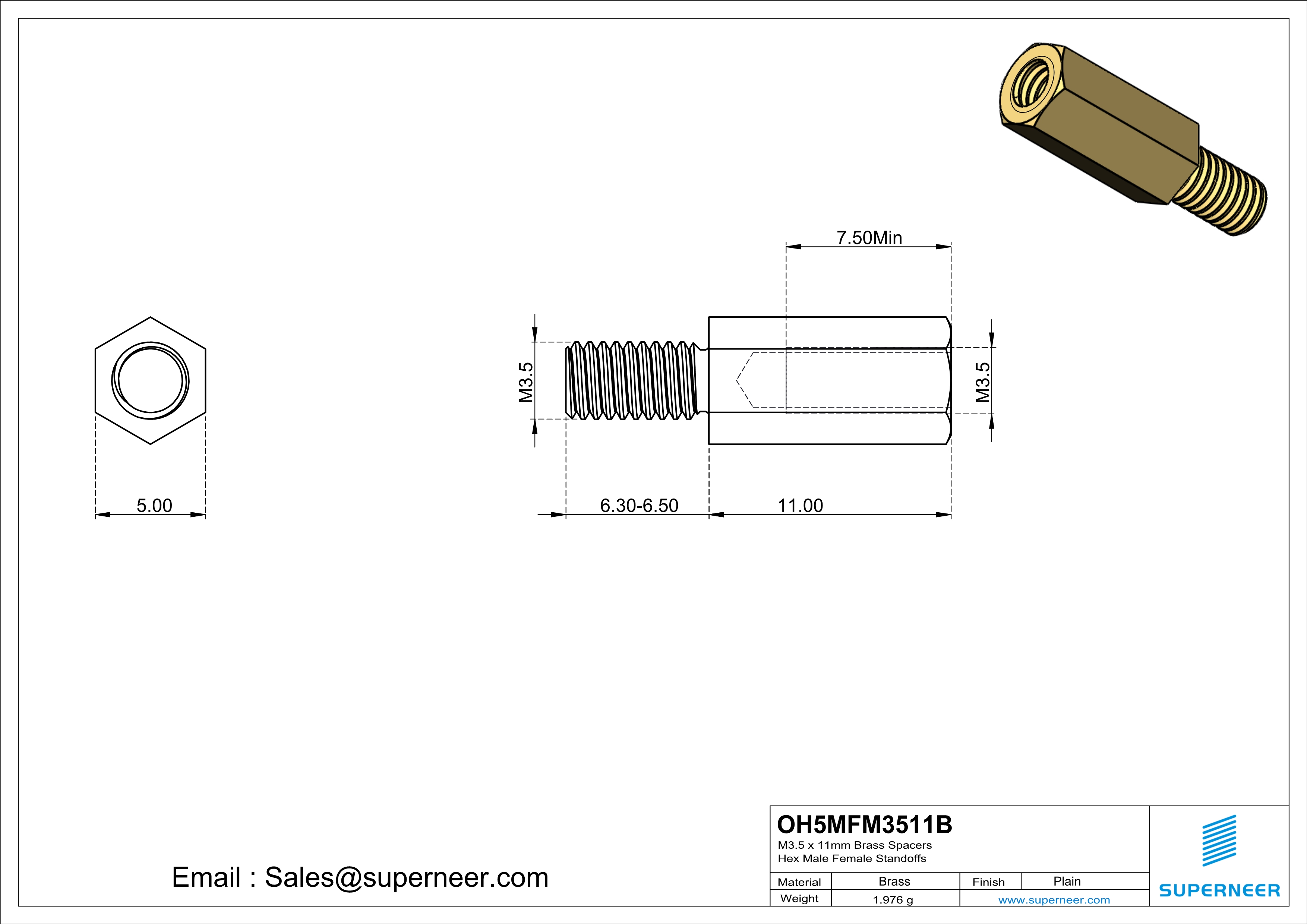 M3.5 x 11mm Brass Spacers Hex Male Female Standoffs