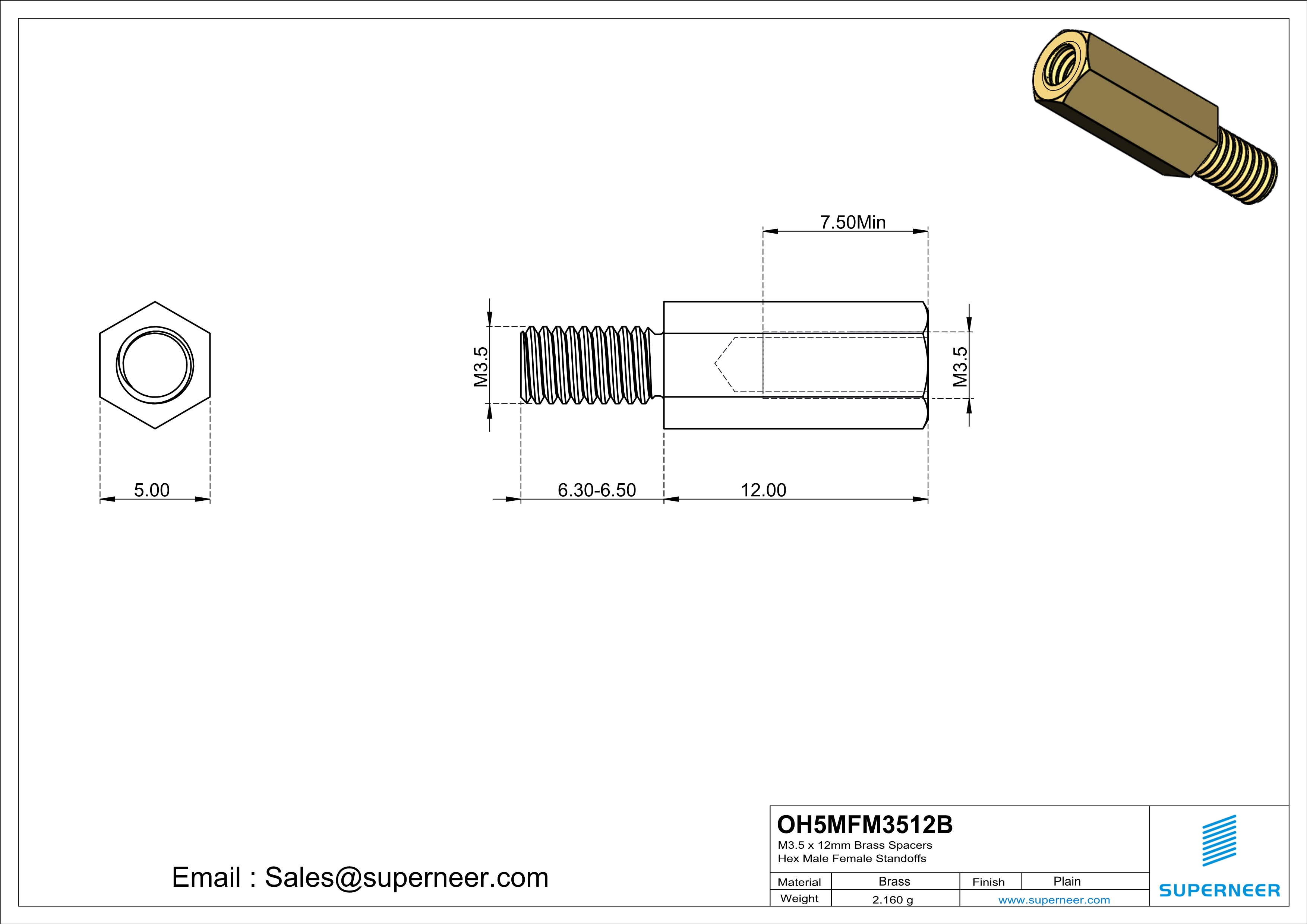 M3.5 x 12mm Brass Spacers Hex Male Female Standoffs