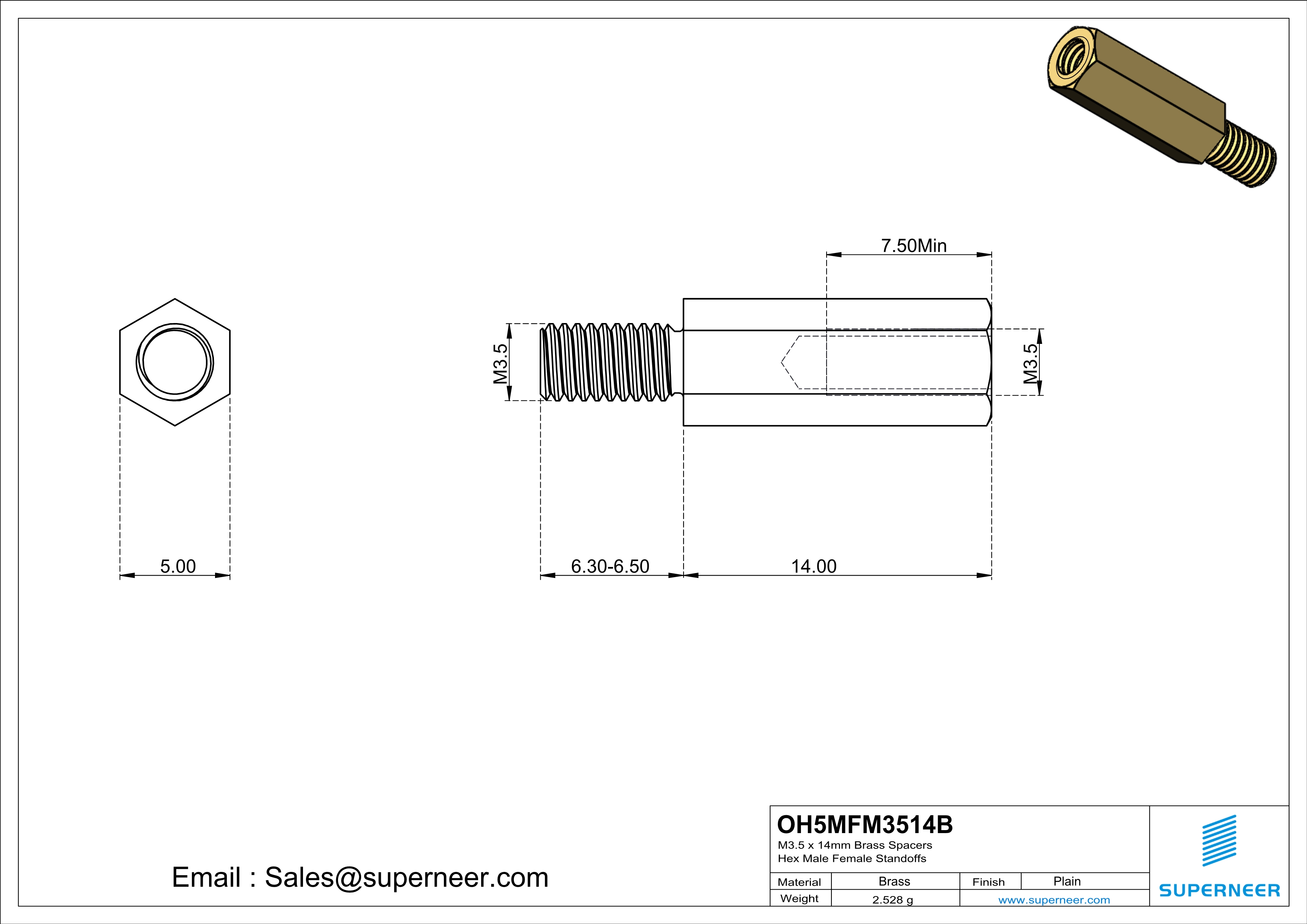 M3.5 x 14mm Brass Spacers Hex Male Female Standoffs