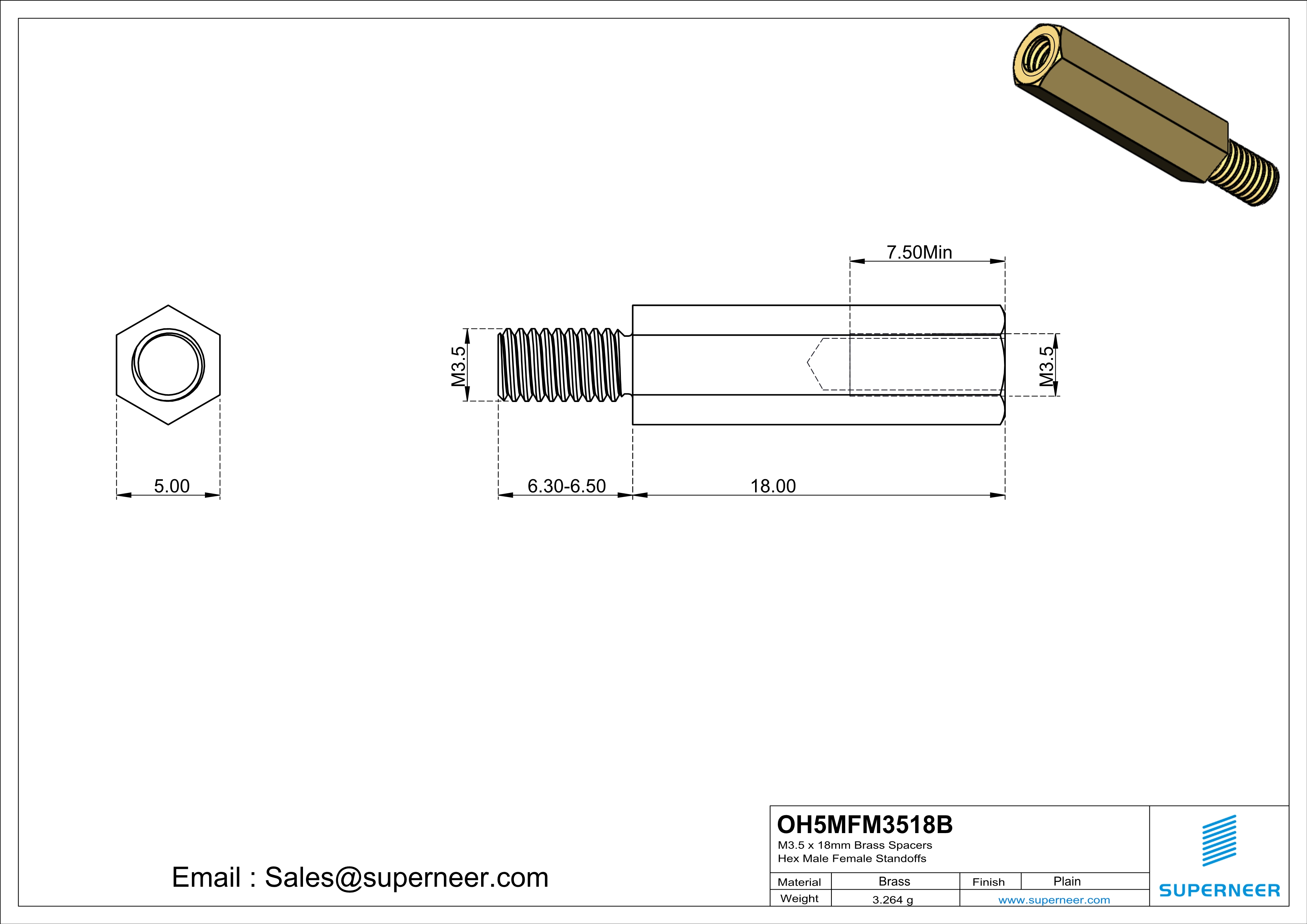 M3.5 x 18mm Brass Spacers Hex Male Female Standoffs