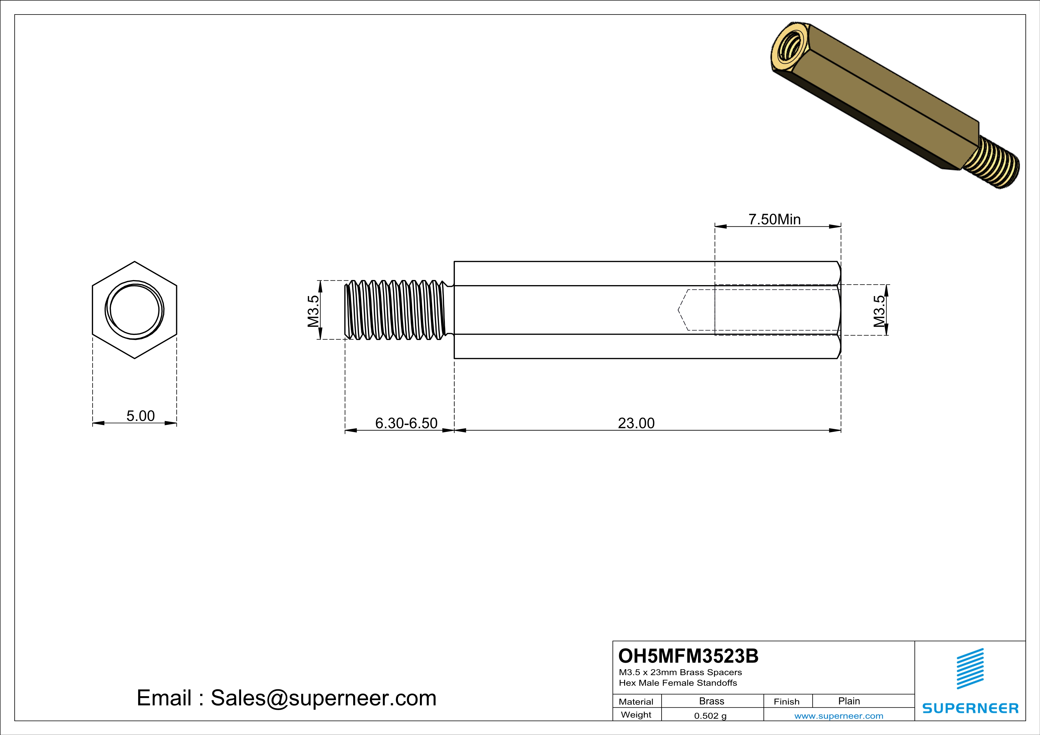 M3.5 x 23mm Brass Spacers Hex Male Female Standoffs