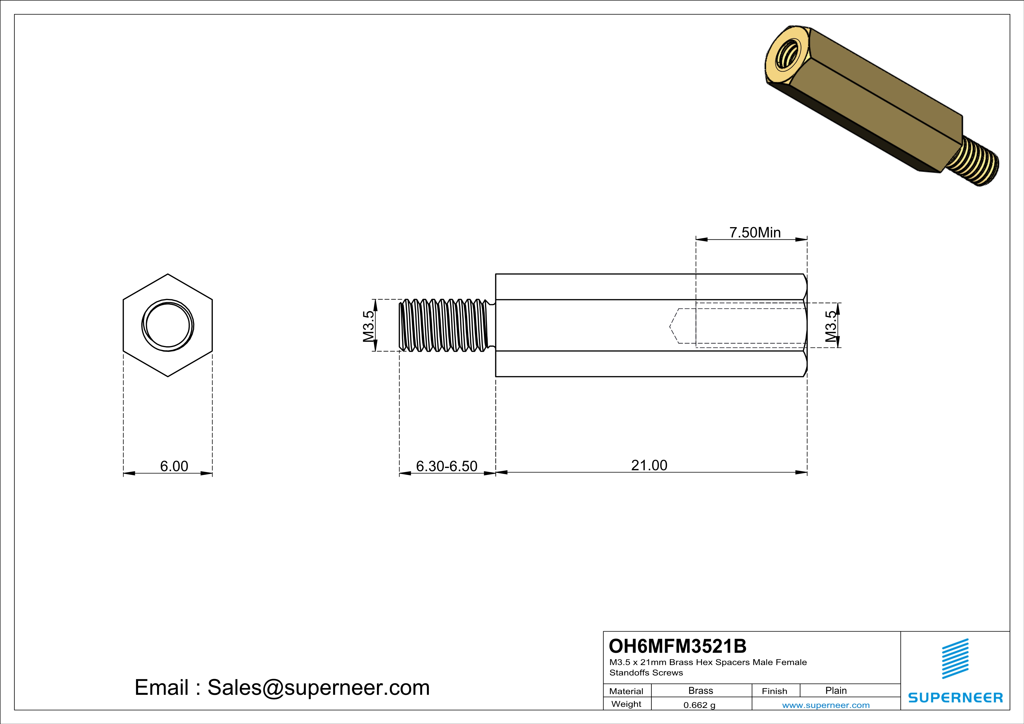 M3.5 x 21mm Brass Hex Spacers Male Female Standoffs Screws