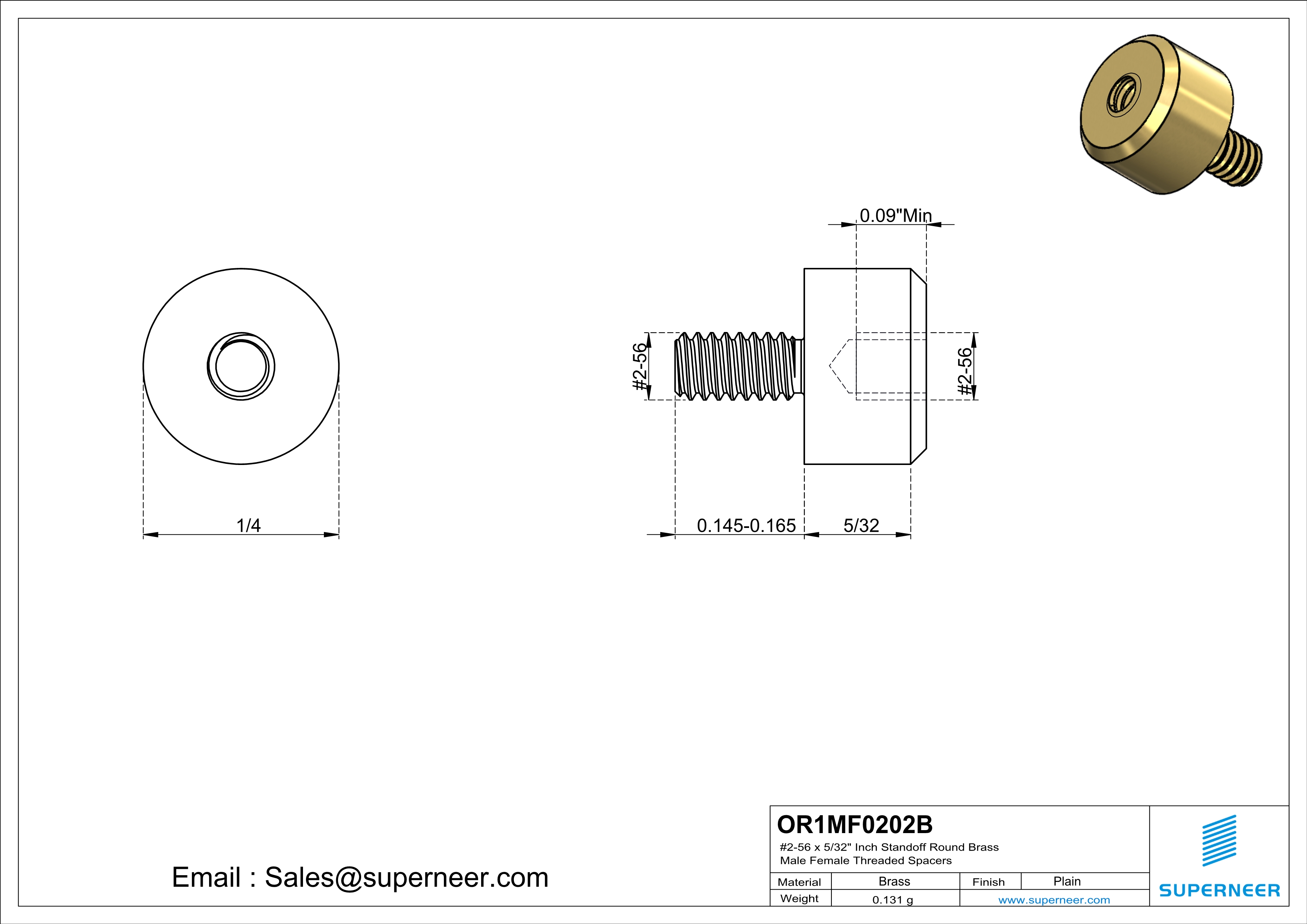 2-56 x 5/32" Inch Standoff  Round Brass Male Female Threaded Spacers