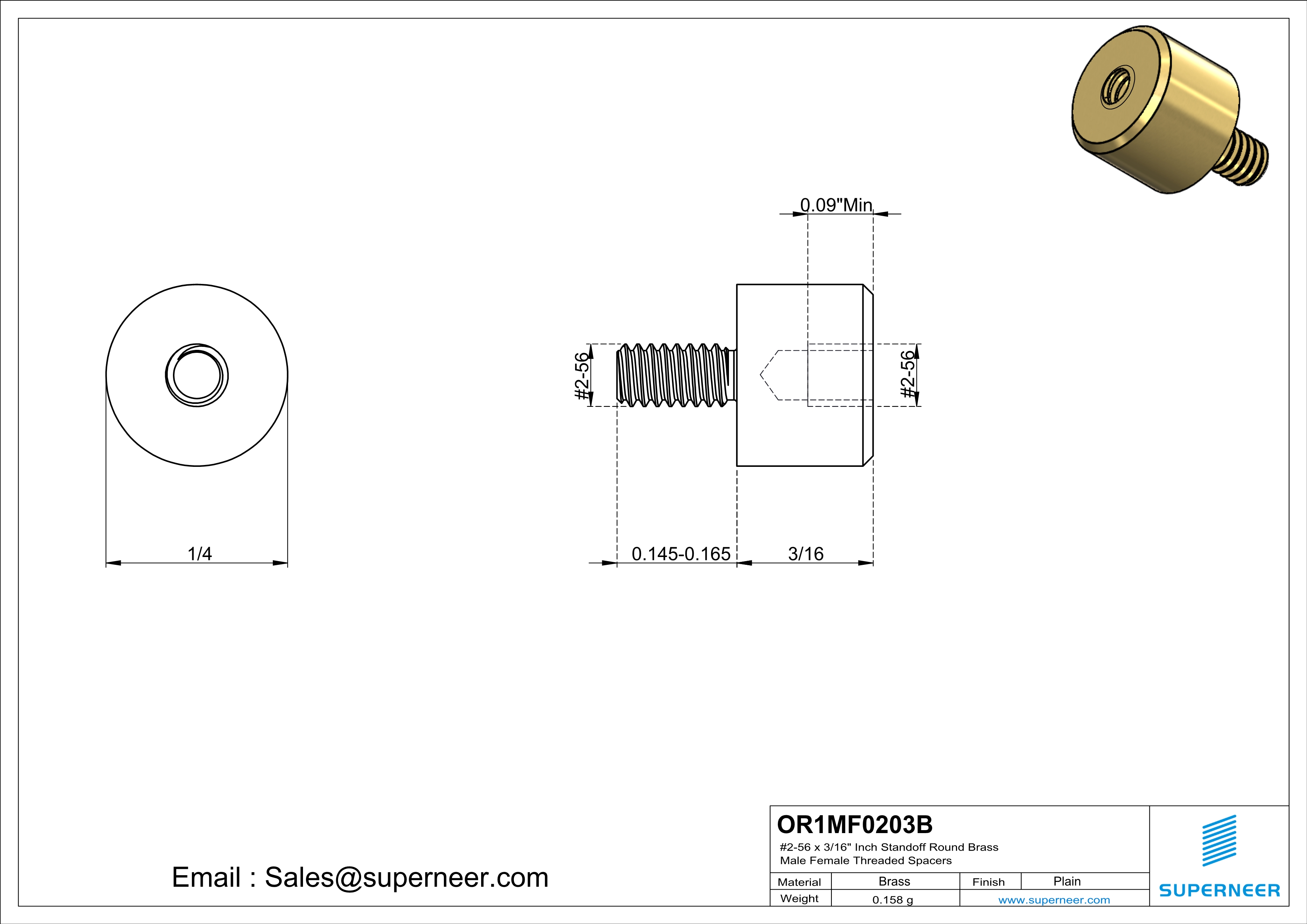 2-56 x 3/16" Inch Standoff  Round Brass Male Female Threaded Spacers