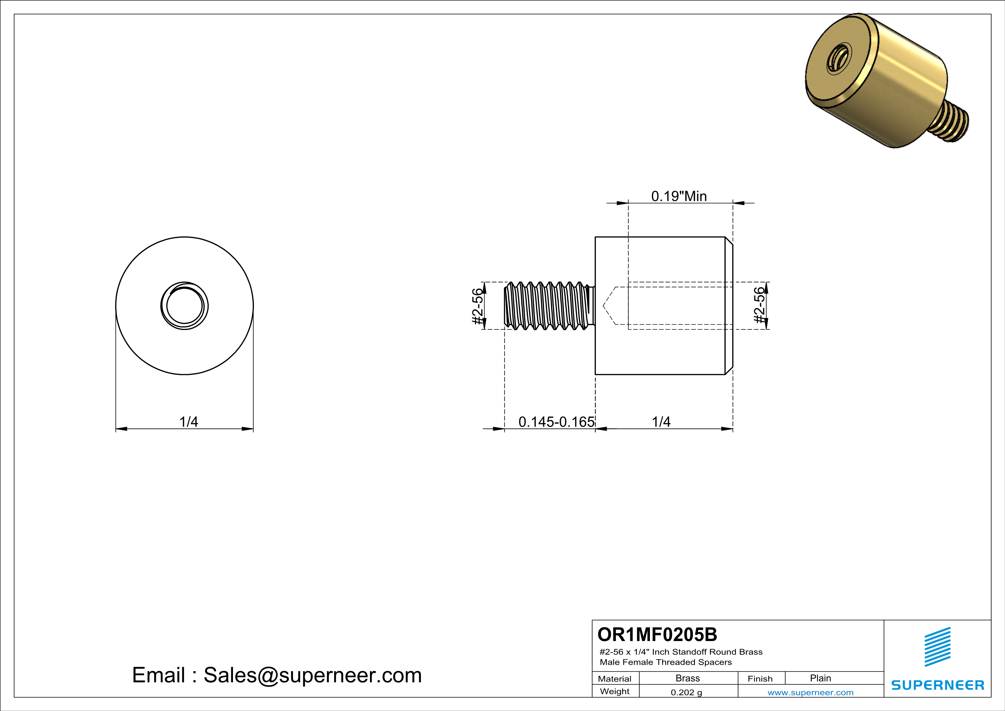 2-56 x 1/4" Inch Standoff  Round Brass Male Female Threaded Spacers