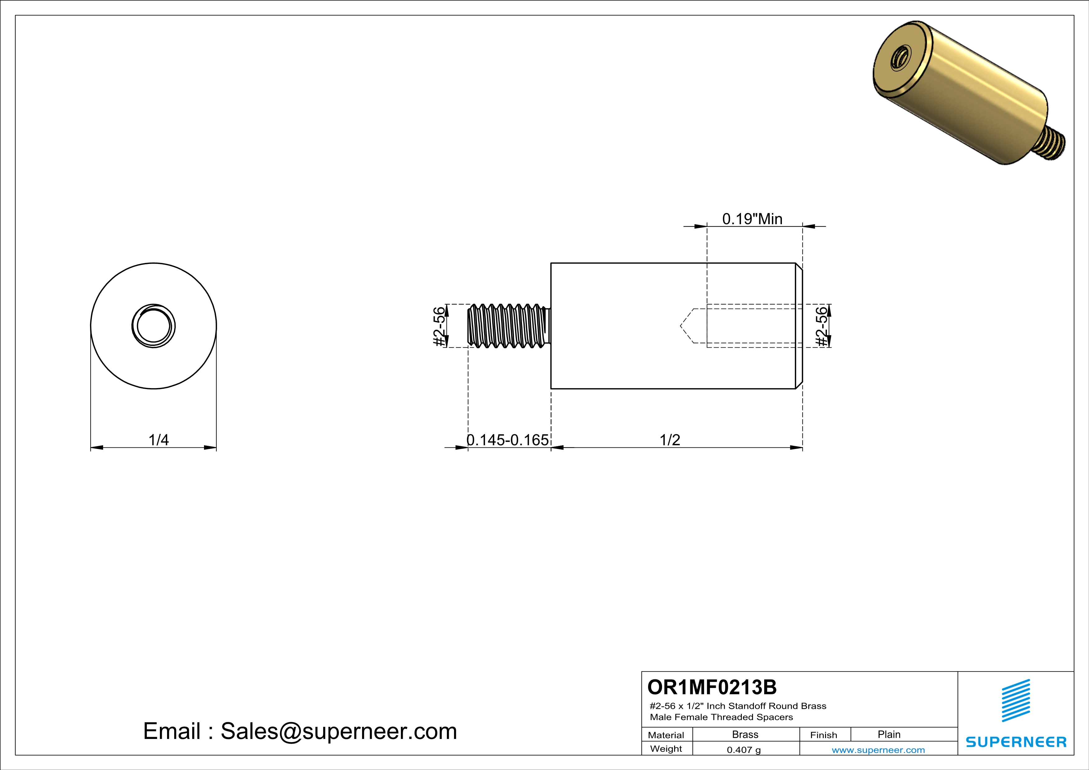 2-56 x 1/2" Inch Standoff  Round Brass Male Female Threaded Spacers