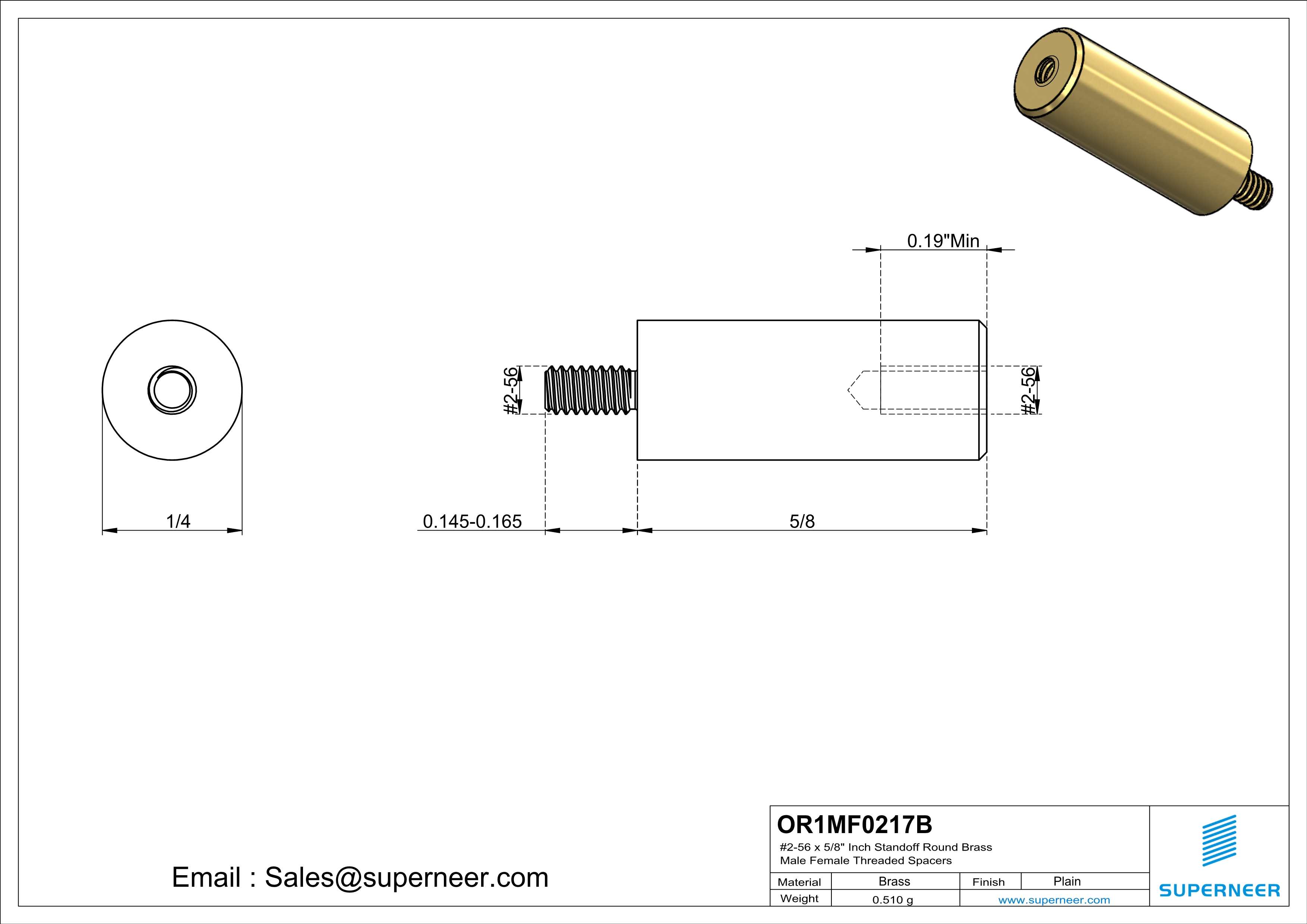 2-56 x 5/8" Inch Standoff  Round Brass Male Female Threaded Spacers