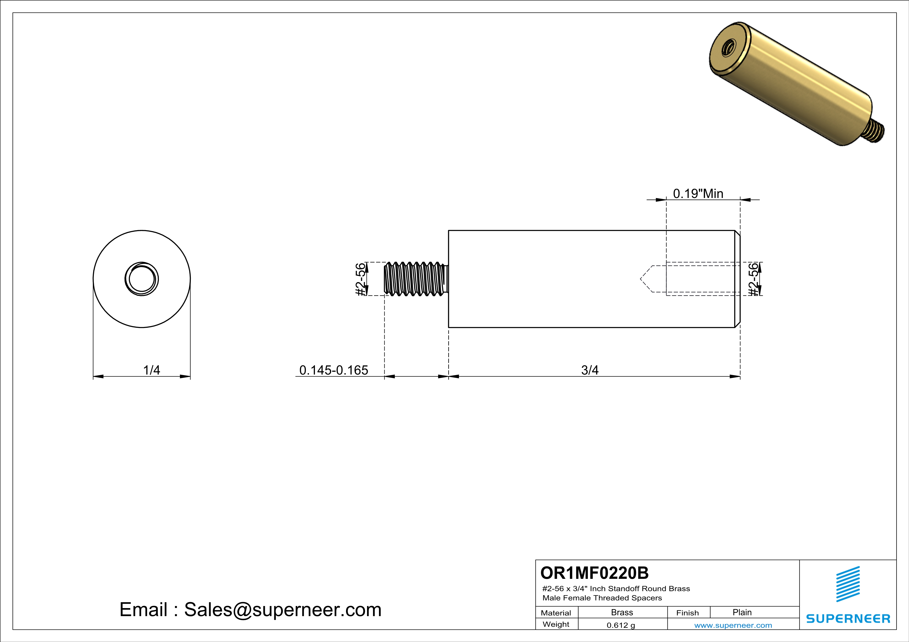 2-56 x 3/4" Inch Standoff  Round Brass Male Female Threaded Spacers