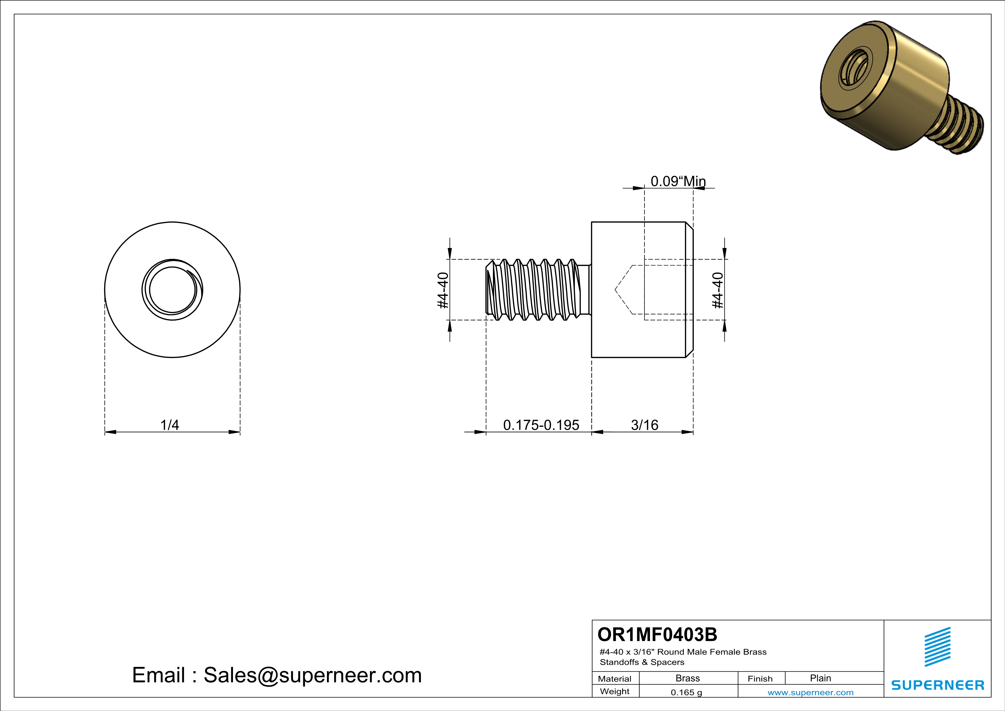 4-40 x 3/16" Round Male Female Brass Standoffs & Spacers