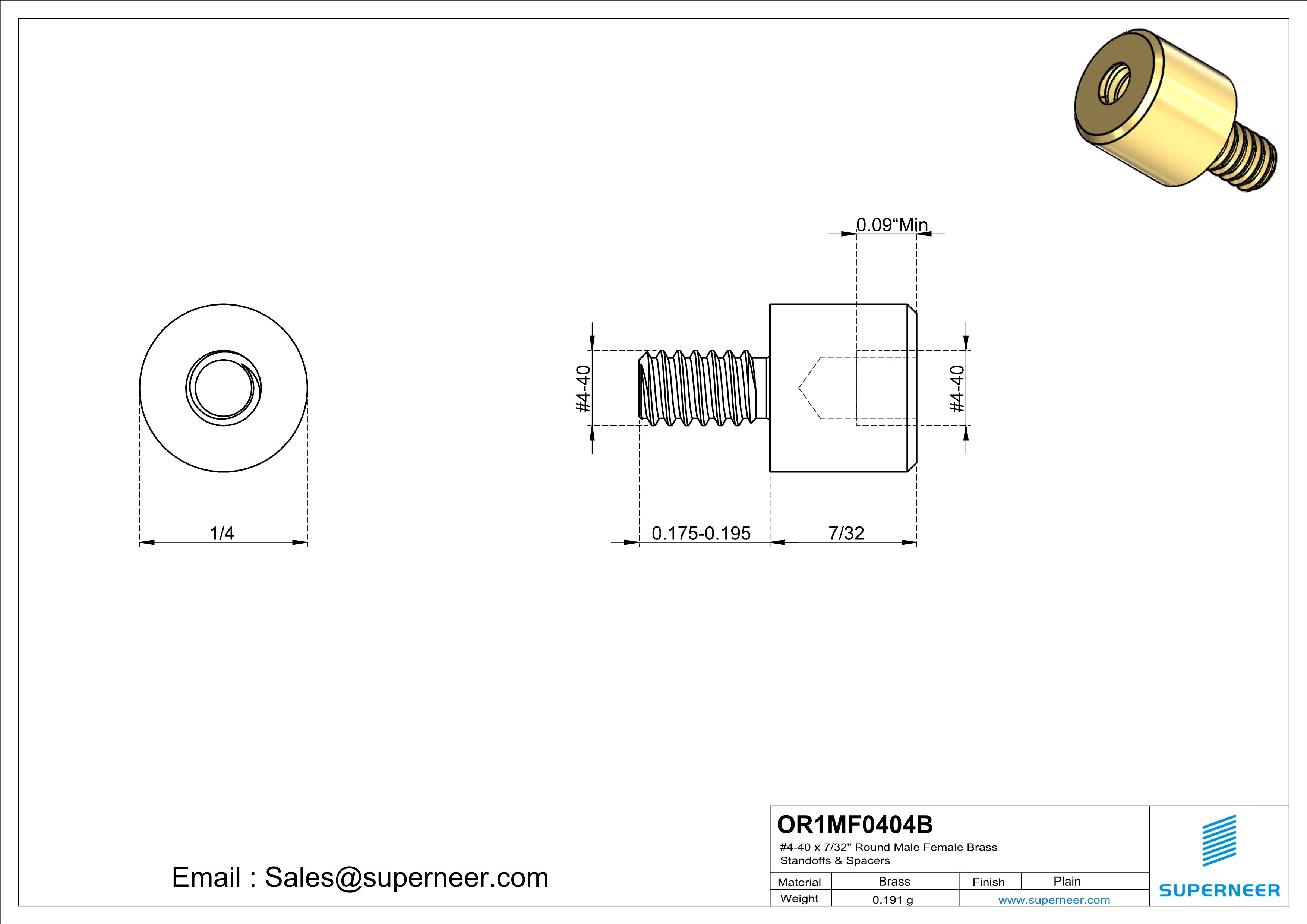 4-40 x 7/32" Round Male Female Brass Standoffs & Spacers