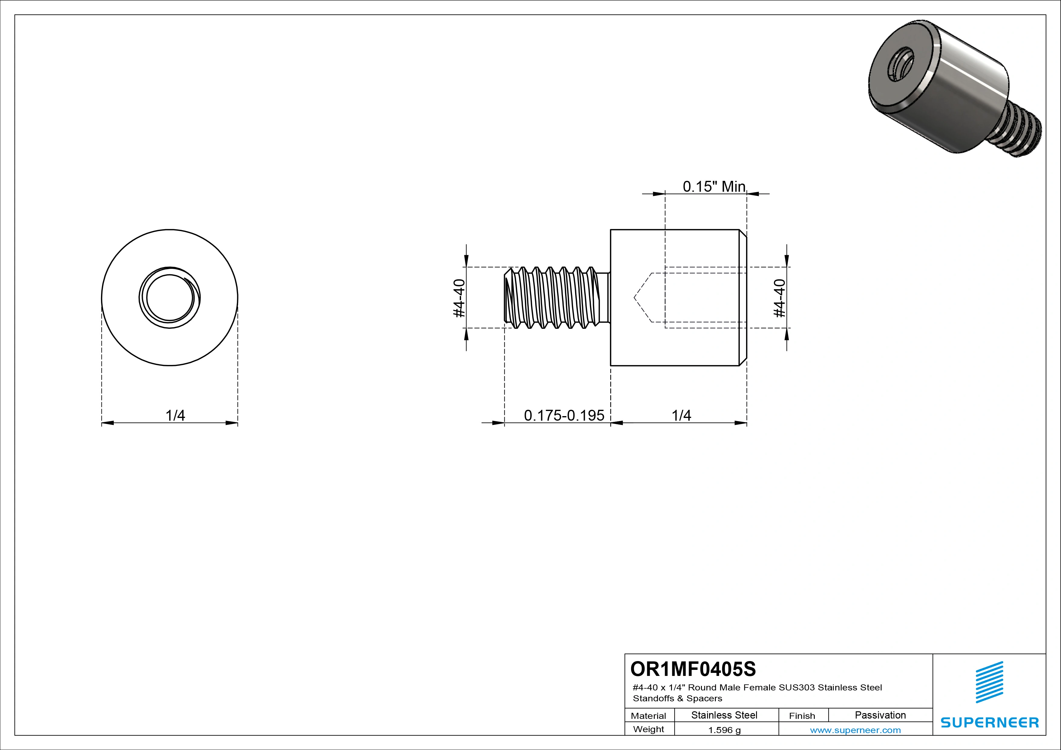 4-40 x 1/4" Round Male Female SUS303 Stainless Steel Inox Standoffs & Spacers