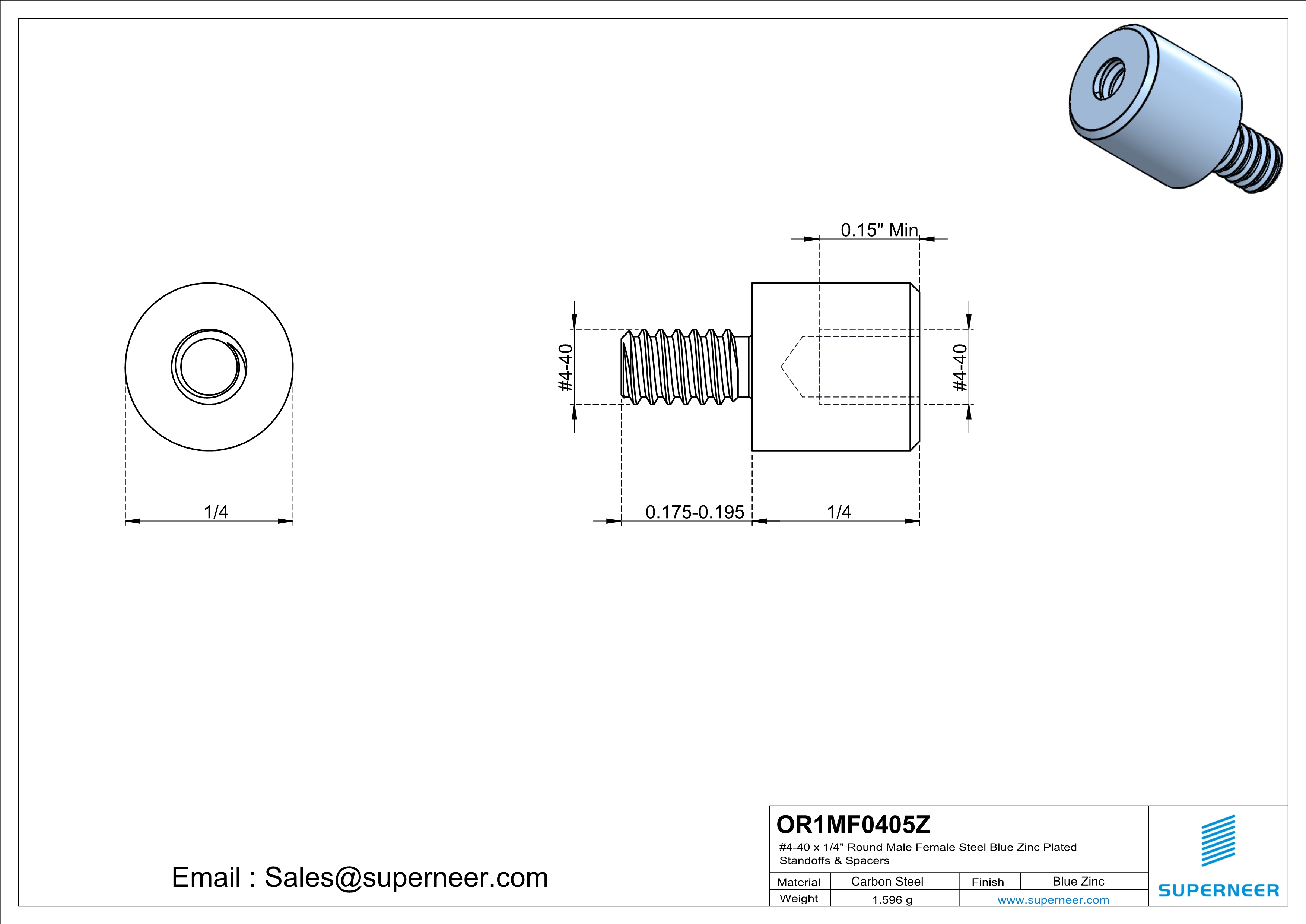 4-40 x 1/4" Round Male Female Steel Blue Zinc Plated Standoffs & Spacers