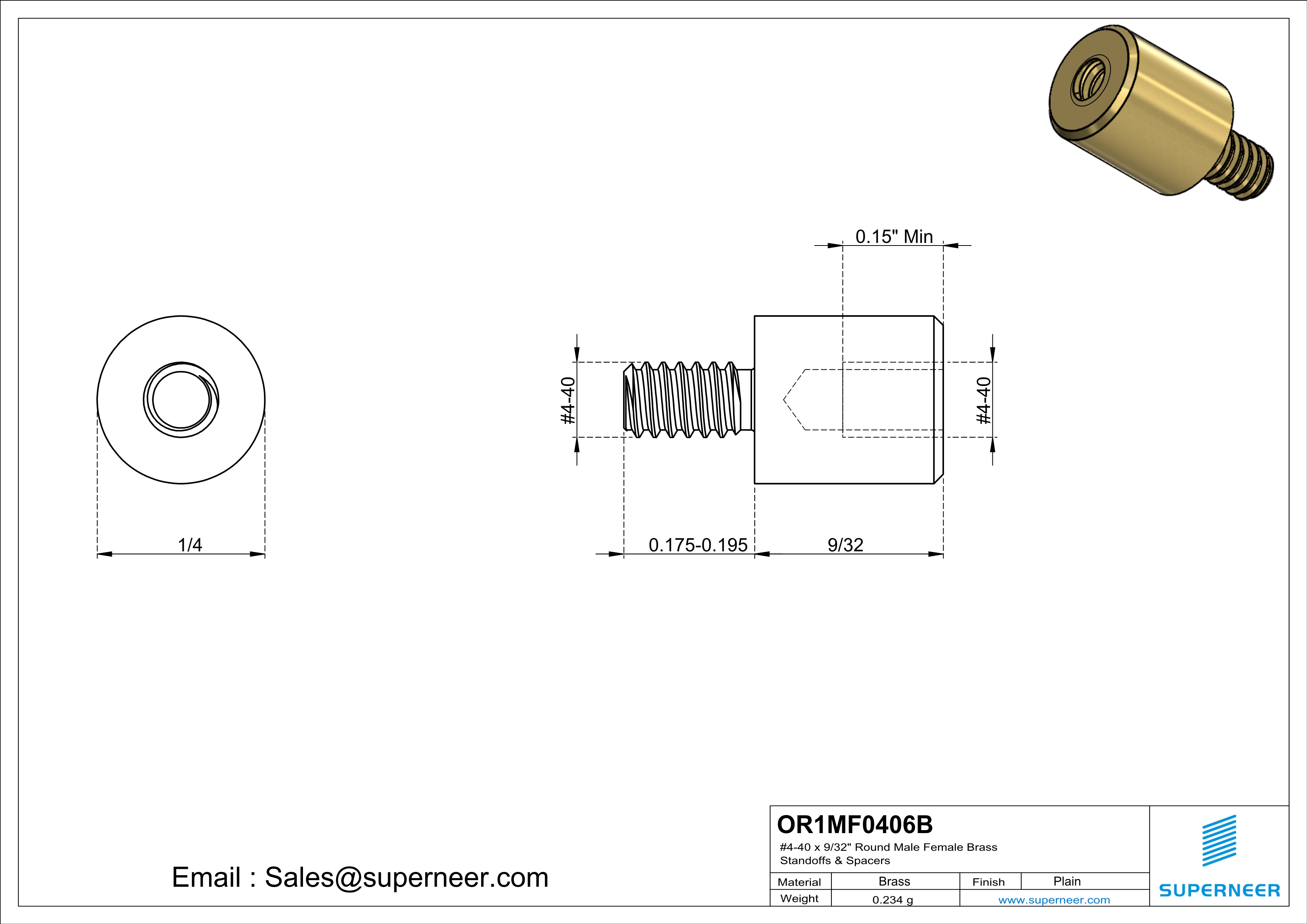 4-40 x 9/32" Round Male Female Brass Standoffs & Spacers