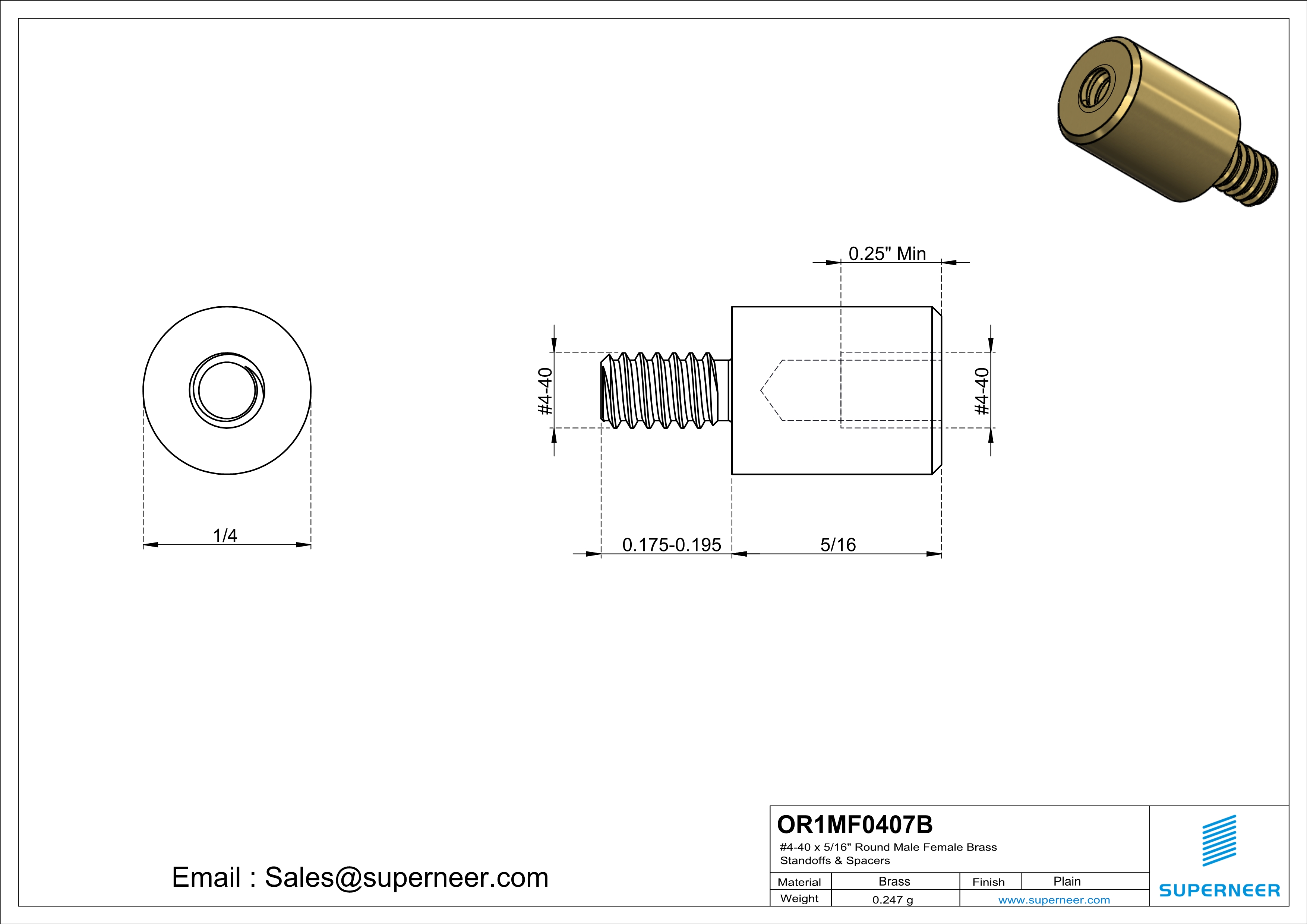 4-40 x 5/16" Round Male Female Brass Standoffs & Spacers