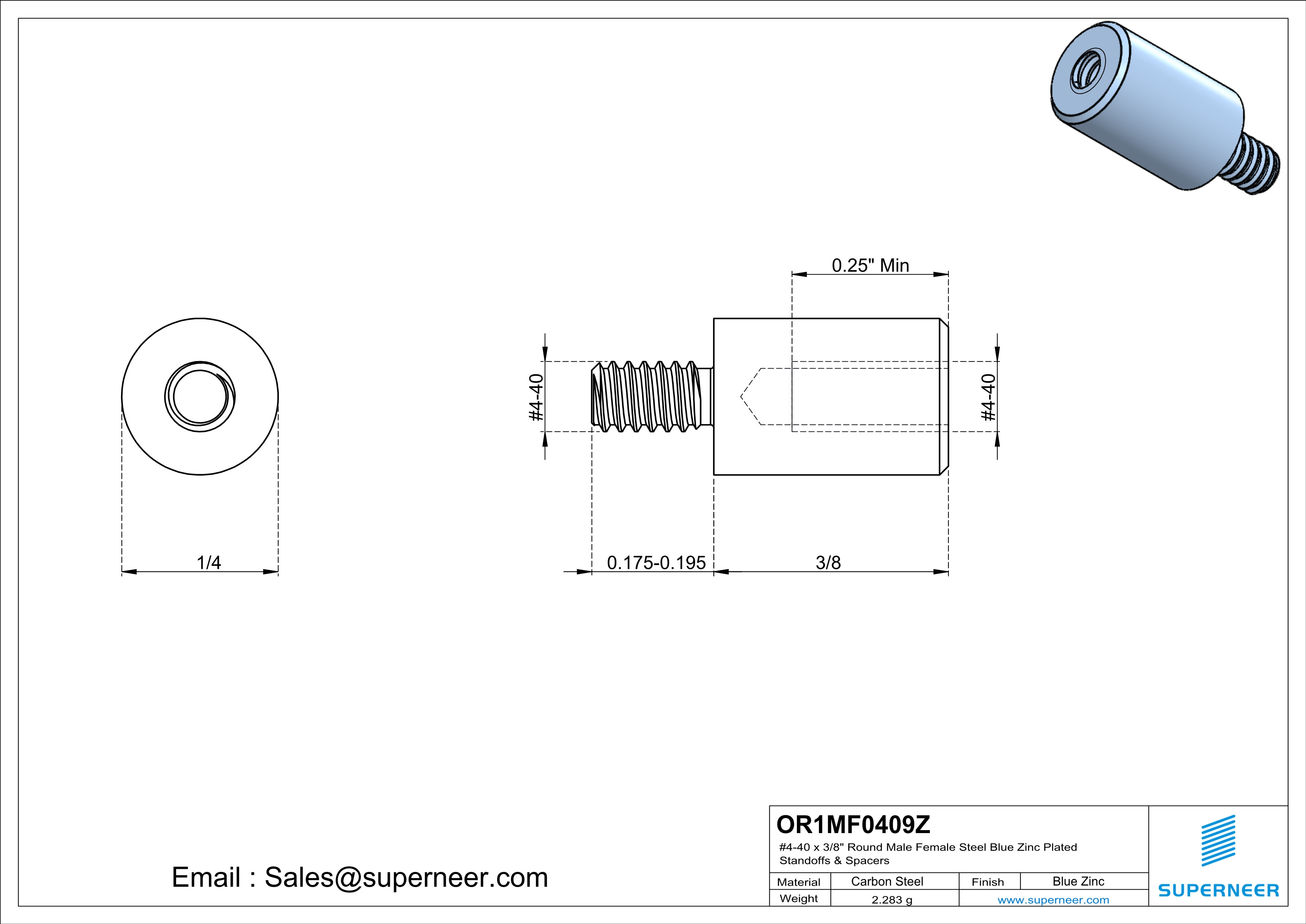 4-40 x 3/8" Round Male Female Steel Blue Zinc Plated Standoffs & Spacers