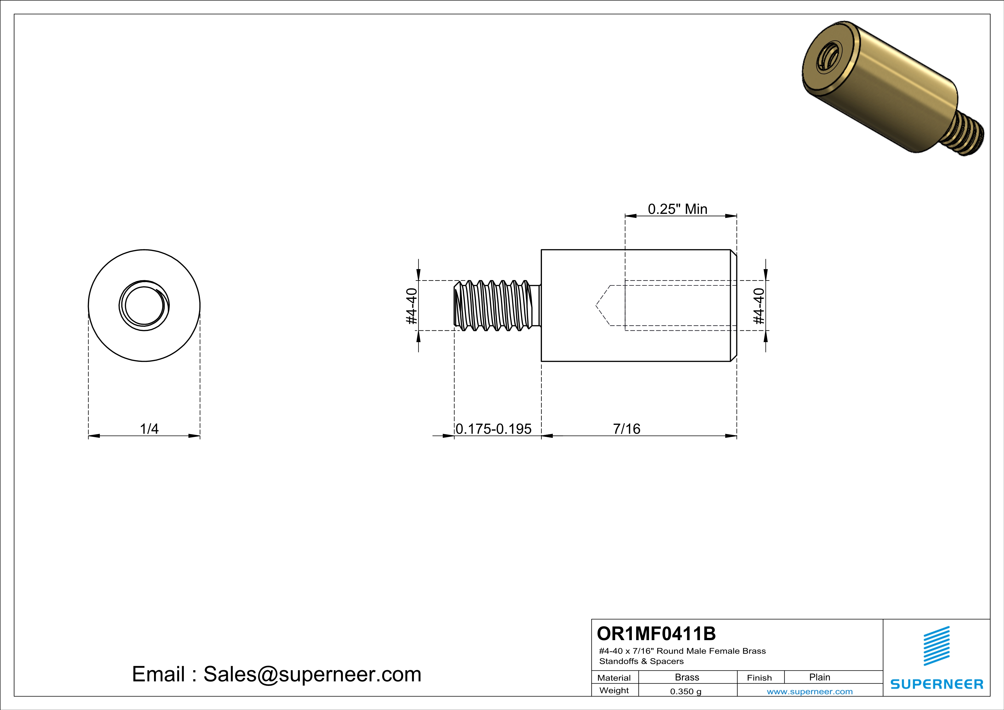 4-40 x 7/16" Round Male Female Brass Standoffs & Spacers