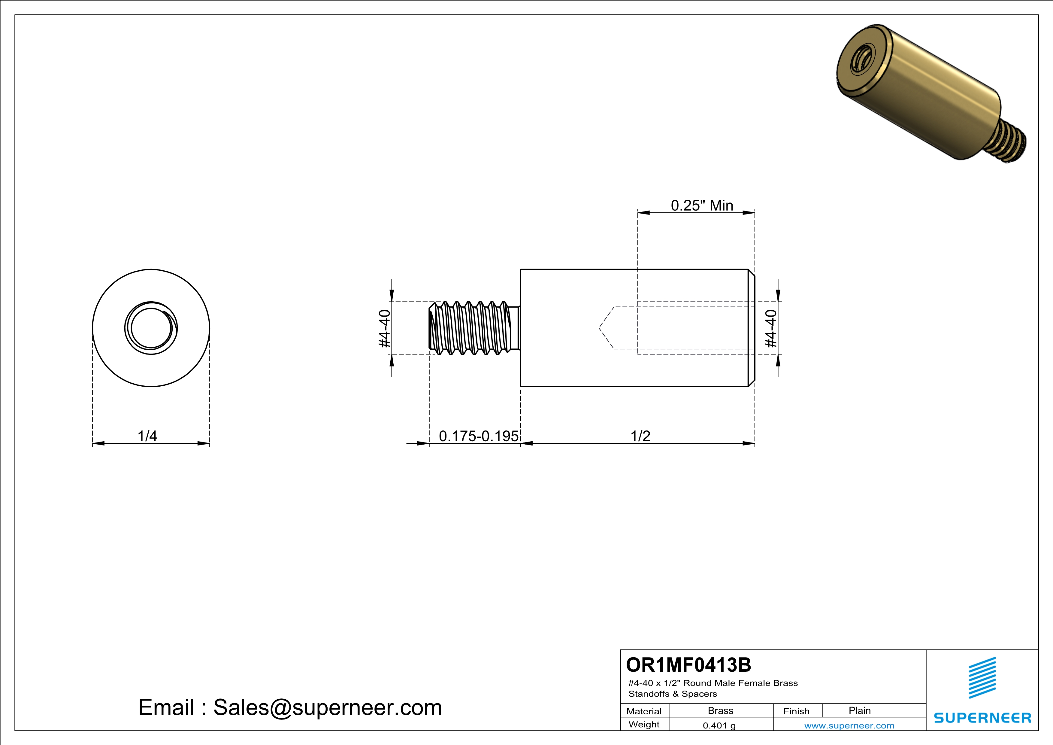 4-40 x 1/2" Round Male Female Brass Standoffs & Spacers