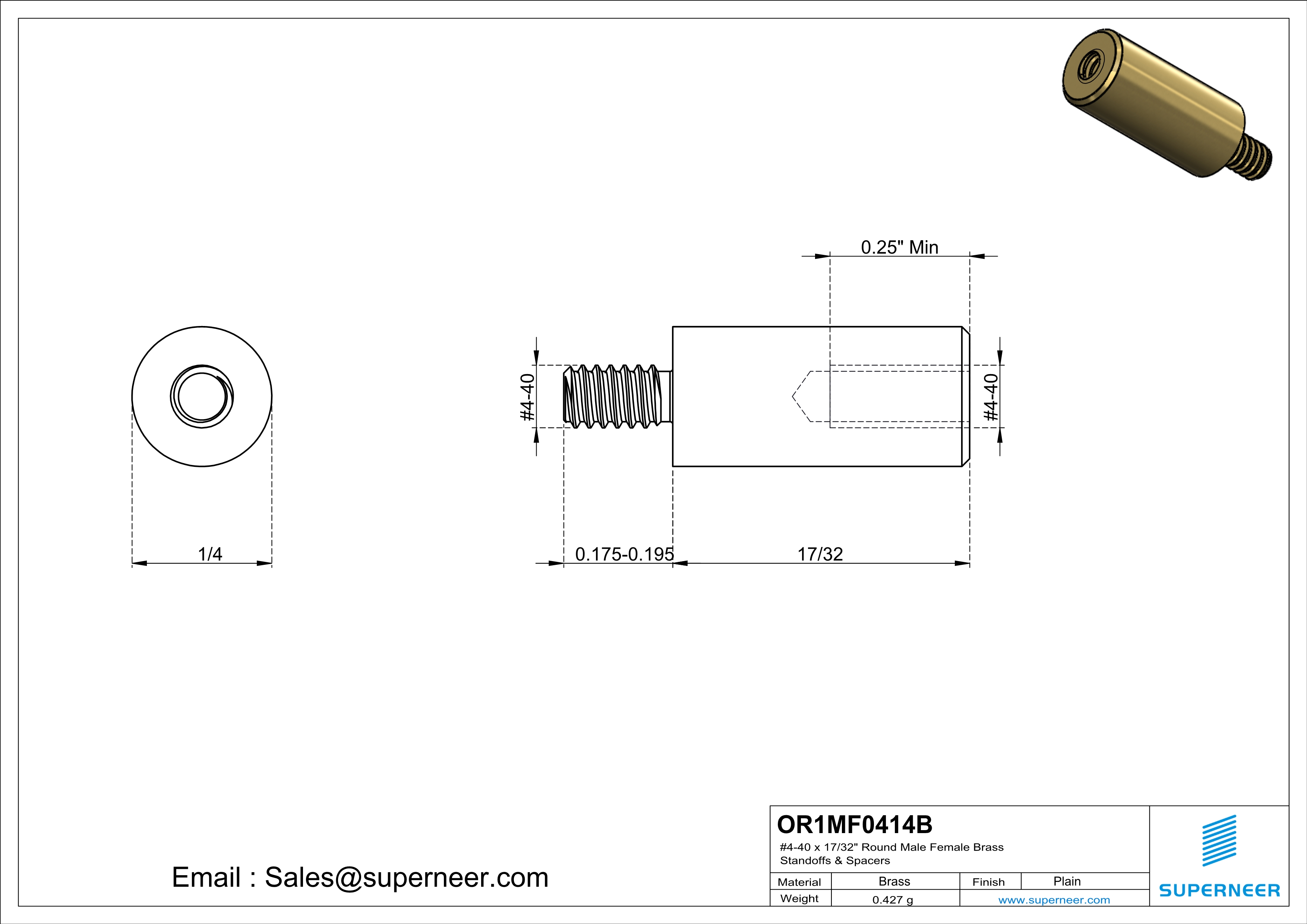 4-40 x 17/32" Round Male Female Brass Standoffs & Spacers