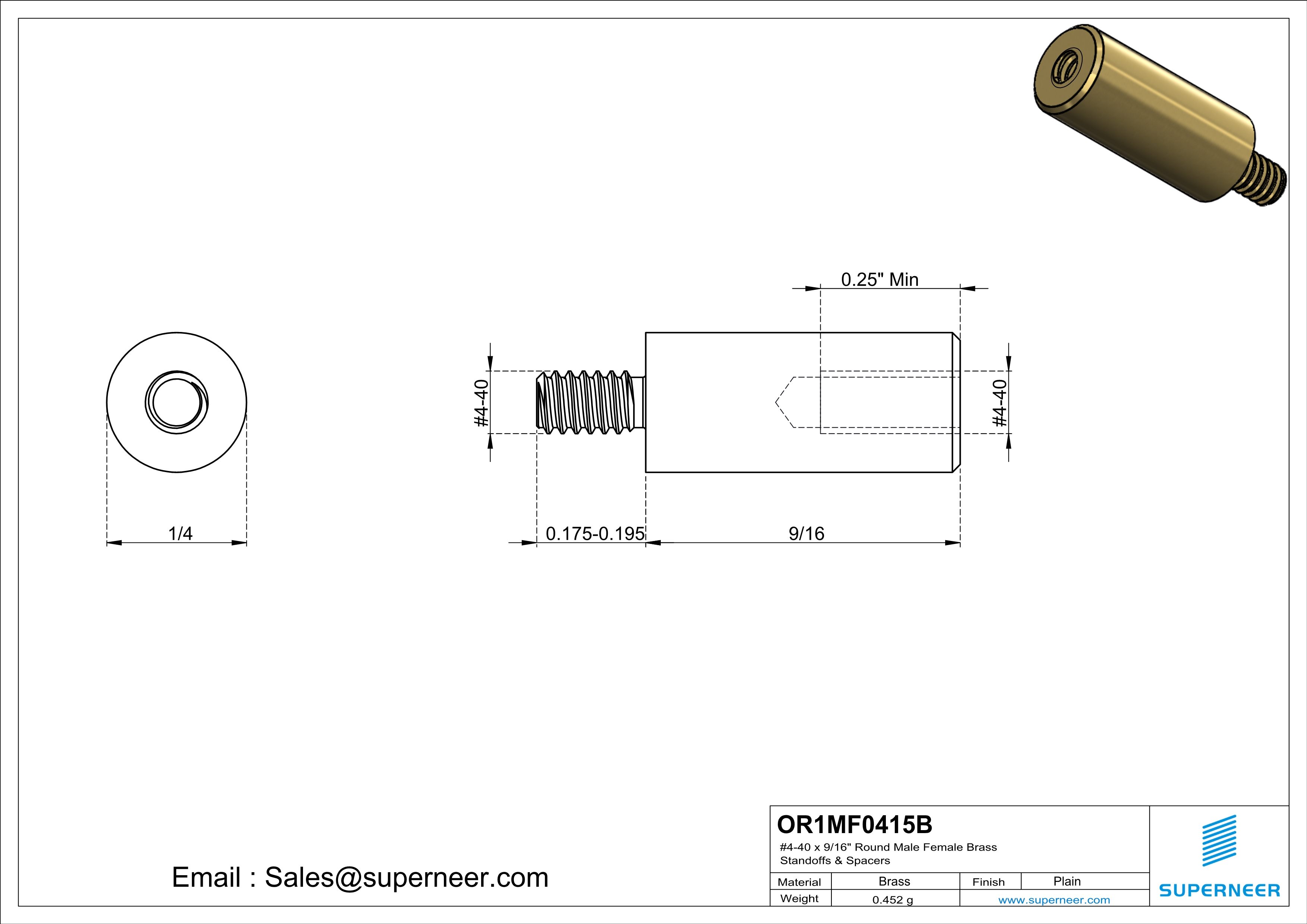 4-40 x 9/16" Round Male Female Brass Standoffs & Spacers