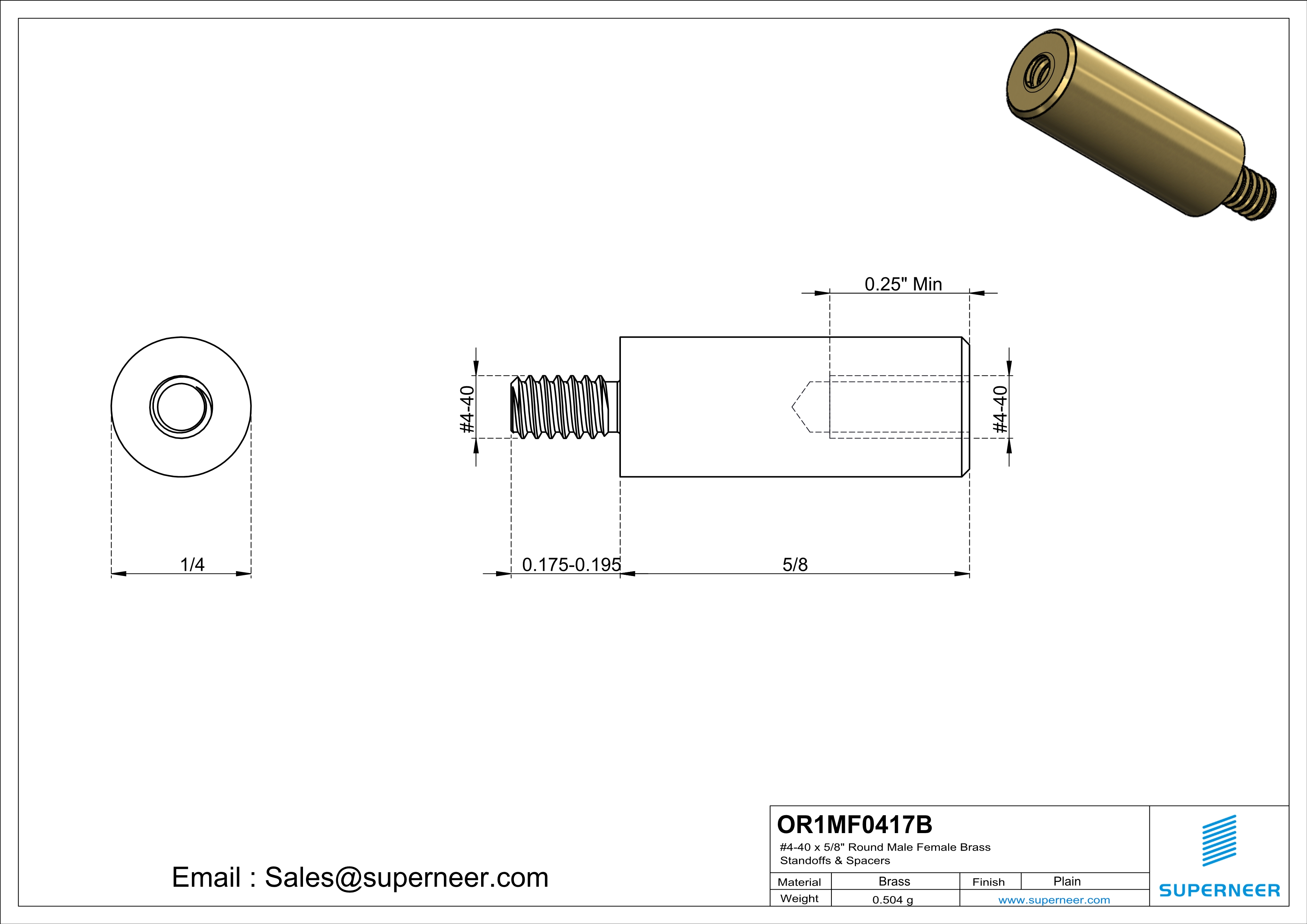 4-40 x 5/8" Round Male Female Brass Standoffs & Spacers