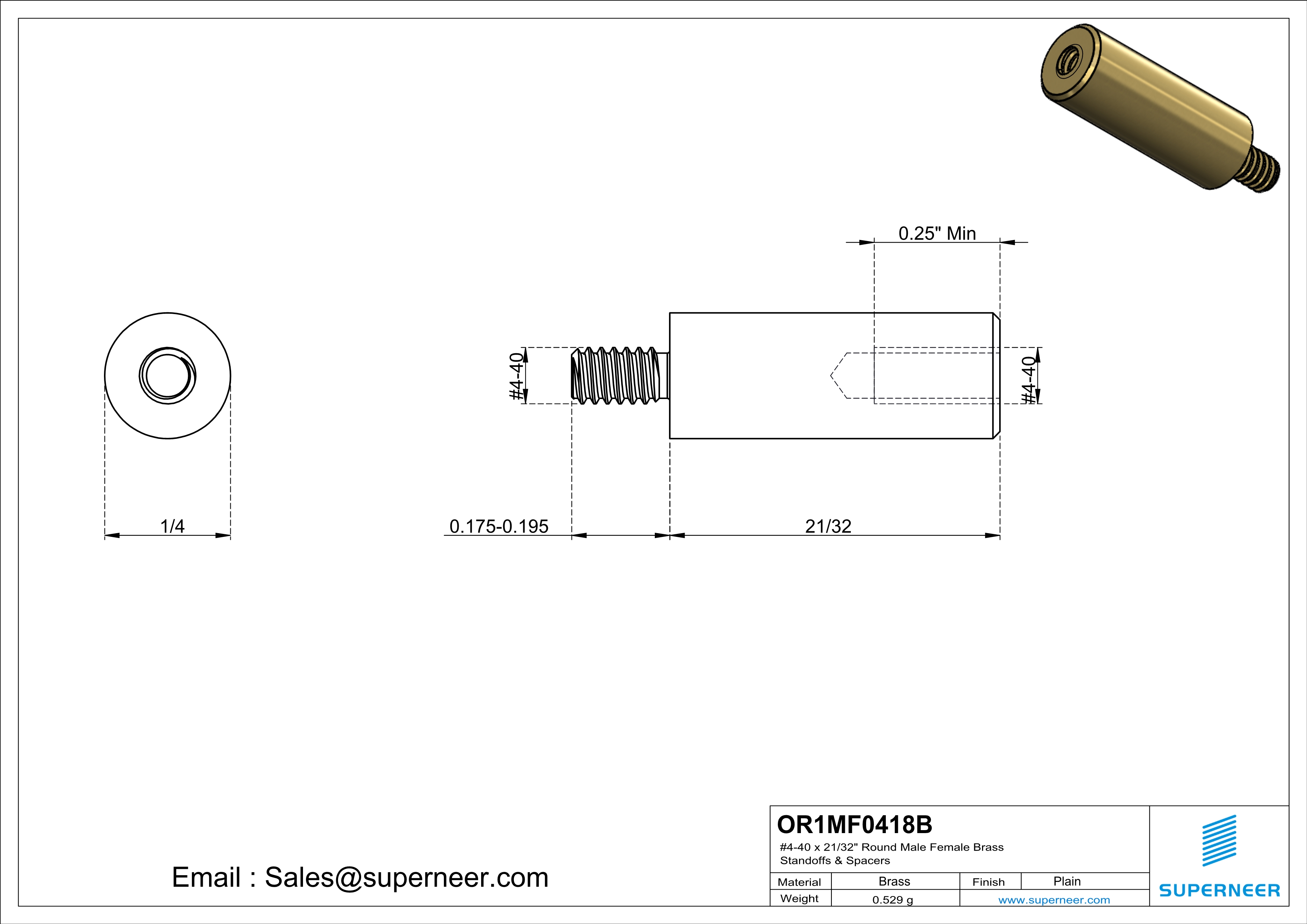 4-40 x 21/32" Round Male Female Brass Standoffs & Spacers