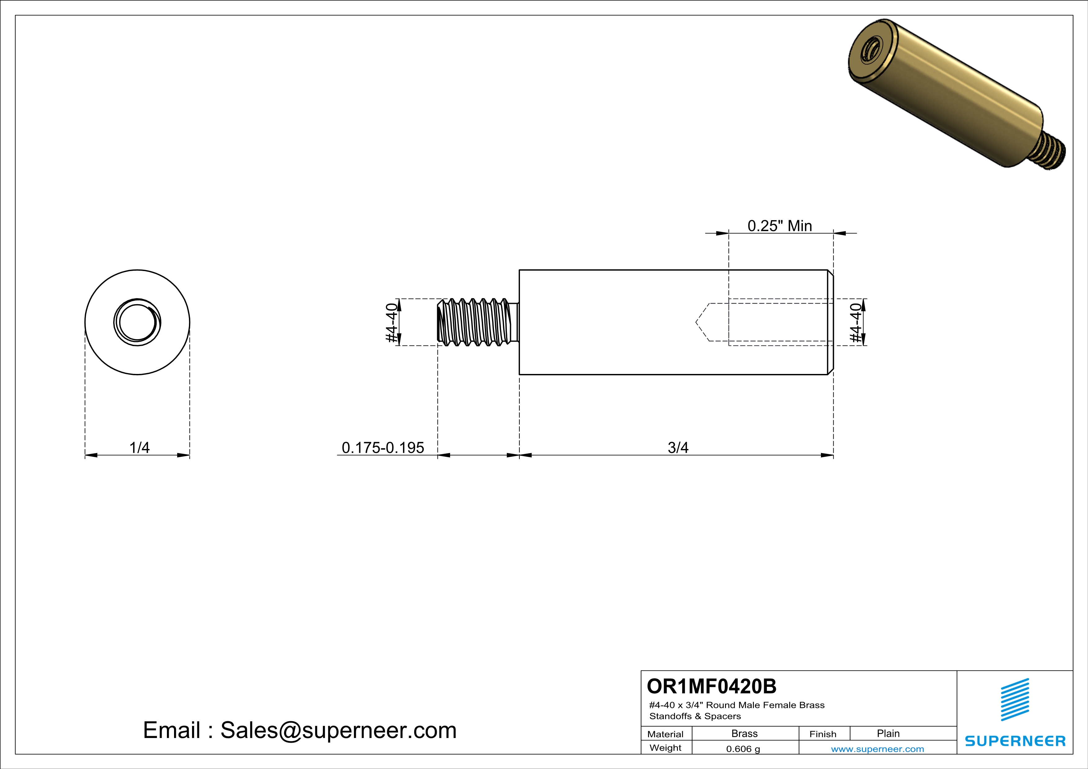 4-40 x 3/4" Round Male Female Brass Standoffs & Spacers