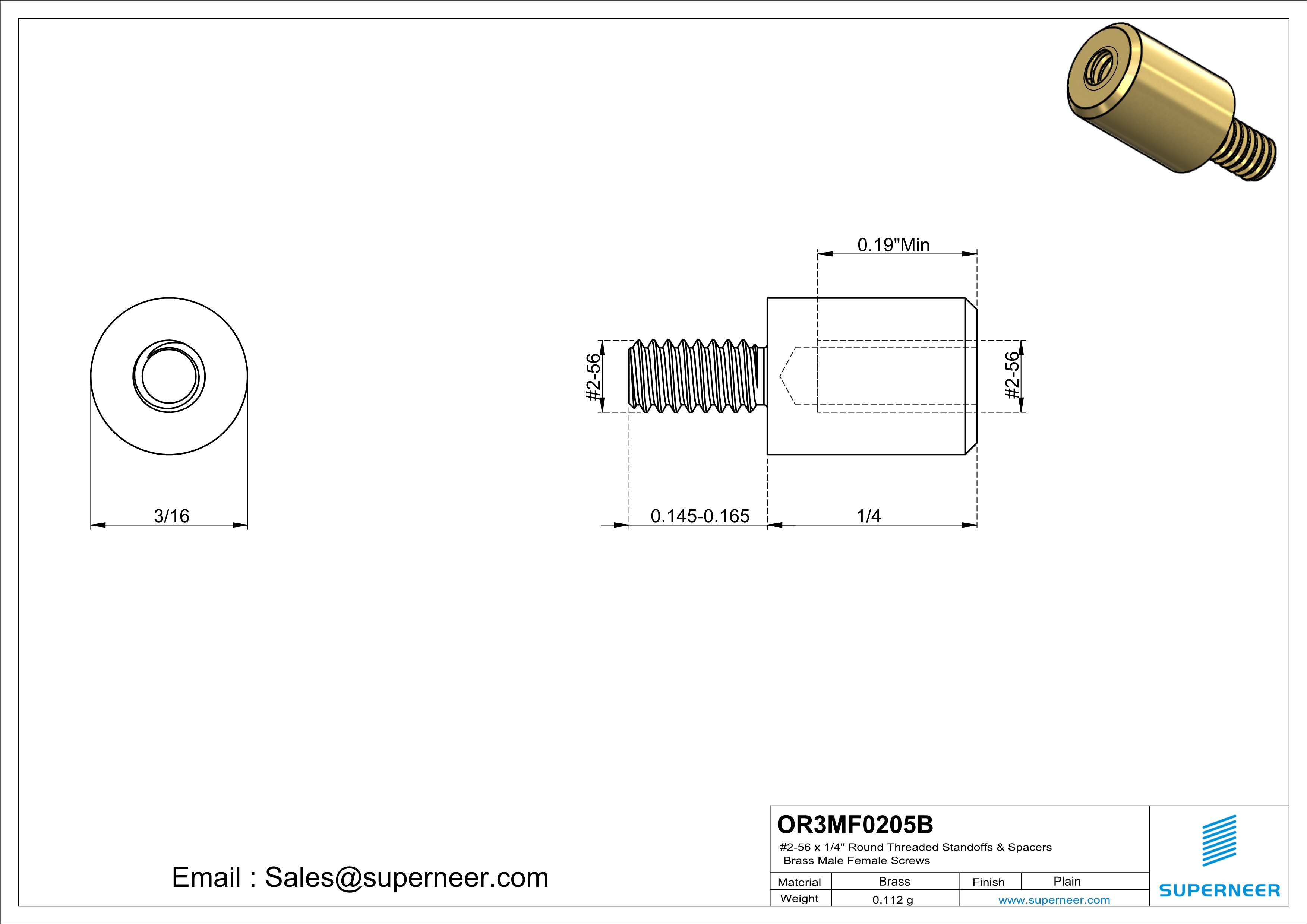 2-56 x 1/4" Round Threaded Standoffs & Spacers Brass Male Female Screws