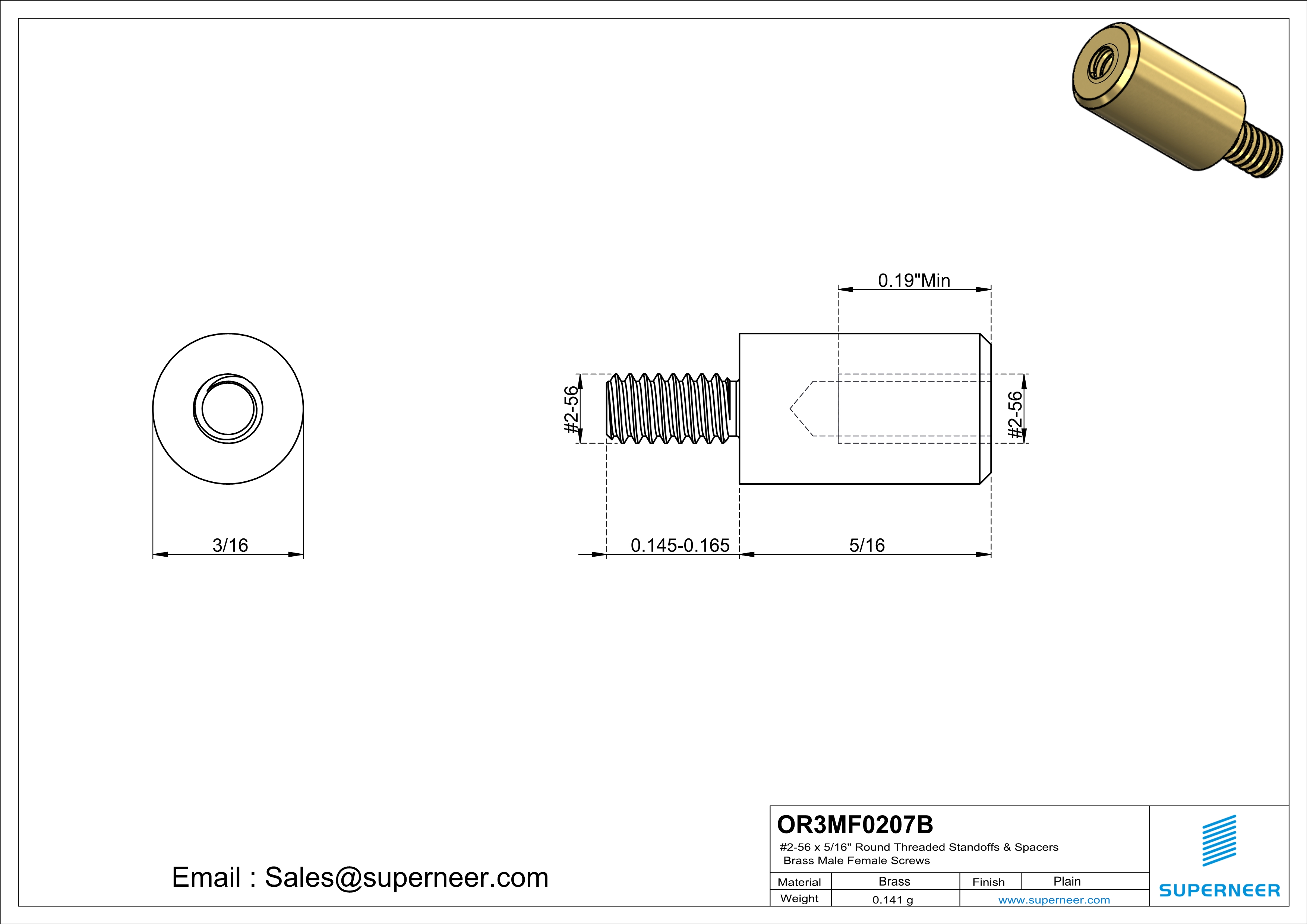 2-56 x 5/16" Round Threaded Standoffs & Spacers Brass Male Female Screws