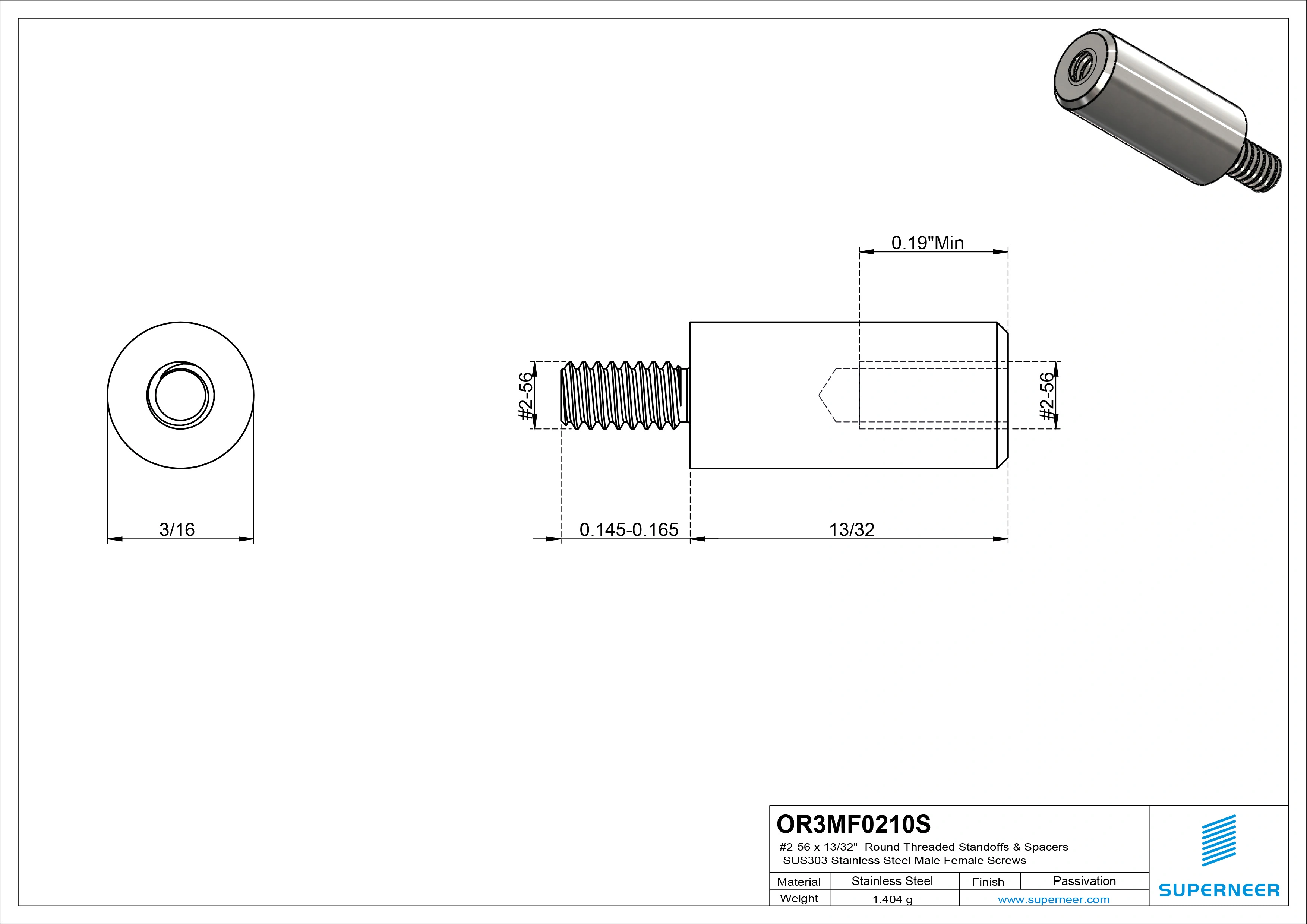 2-56 x 13/32" Round Threaded Standoffs & Spacers SUS303 Stainless Steel Inox Male Female Screws