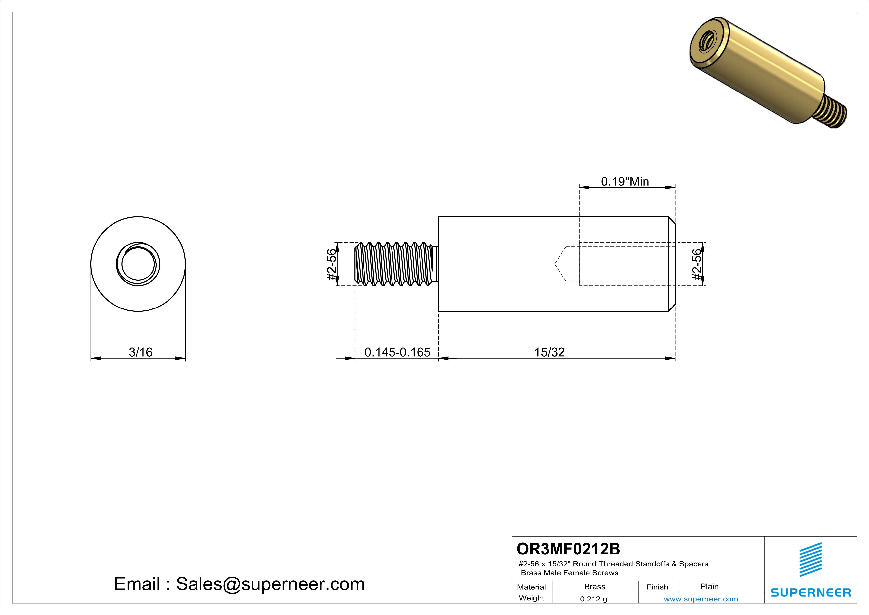 2-56 x 15/32" Round Threaded Standoffs & Spacers Brass Male Female Screws